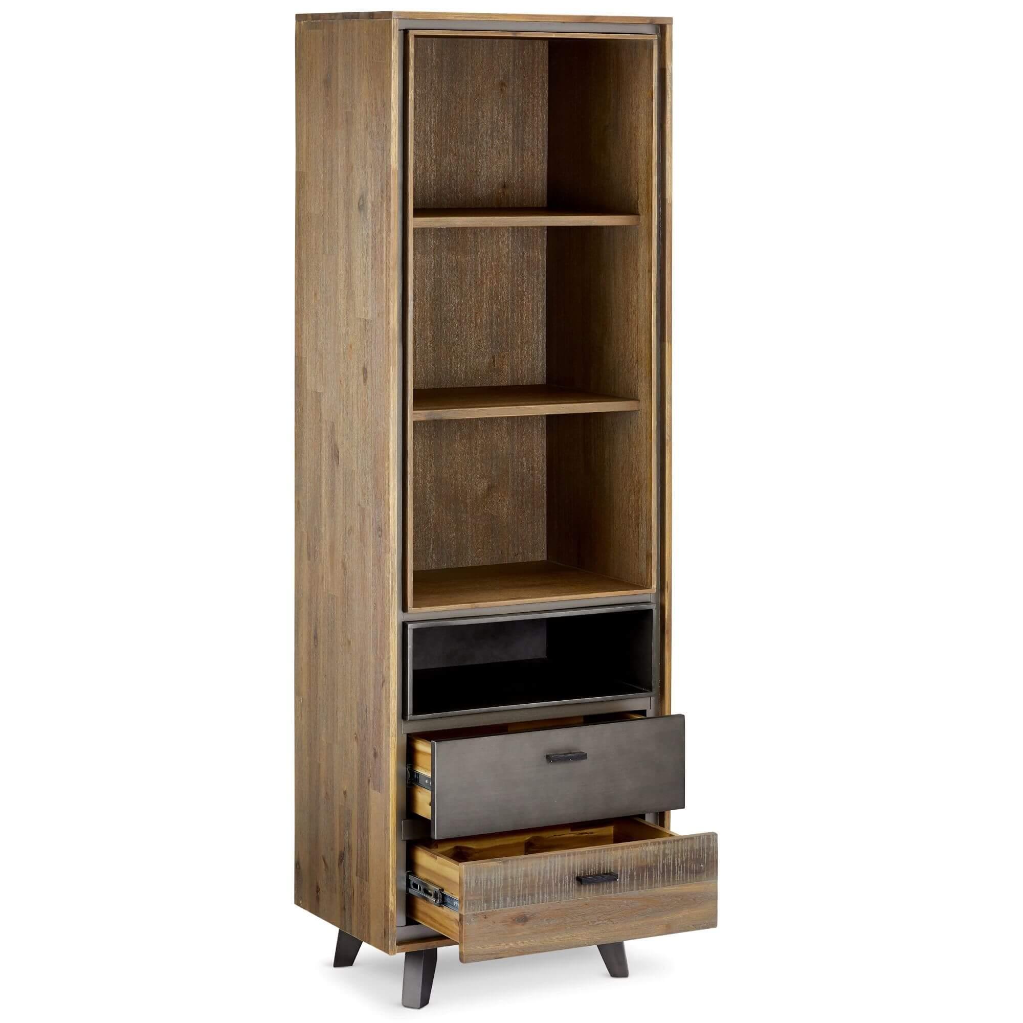 Bookcase Malaga made of solid acacia wood, featuring elegant design and ample storage space with practical drawers.