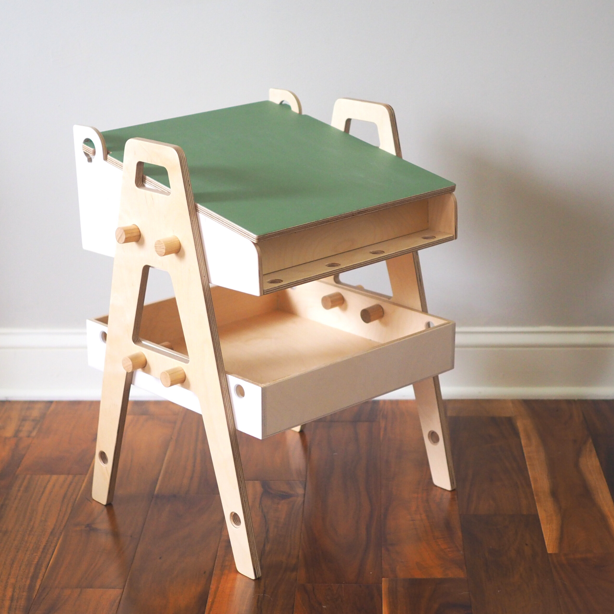 Montessori Chalkboard Art Table featuring a spacious chalkboard top and storage box for art supplies, designed for children's creativity.