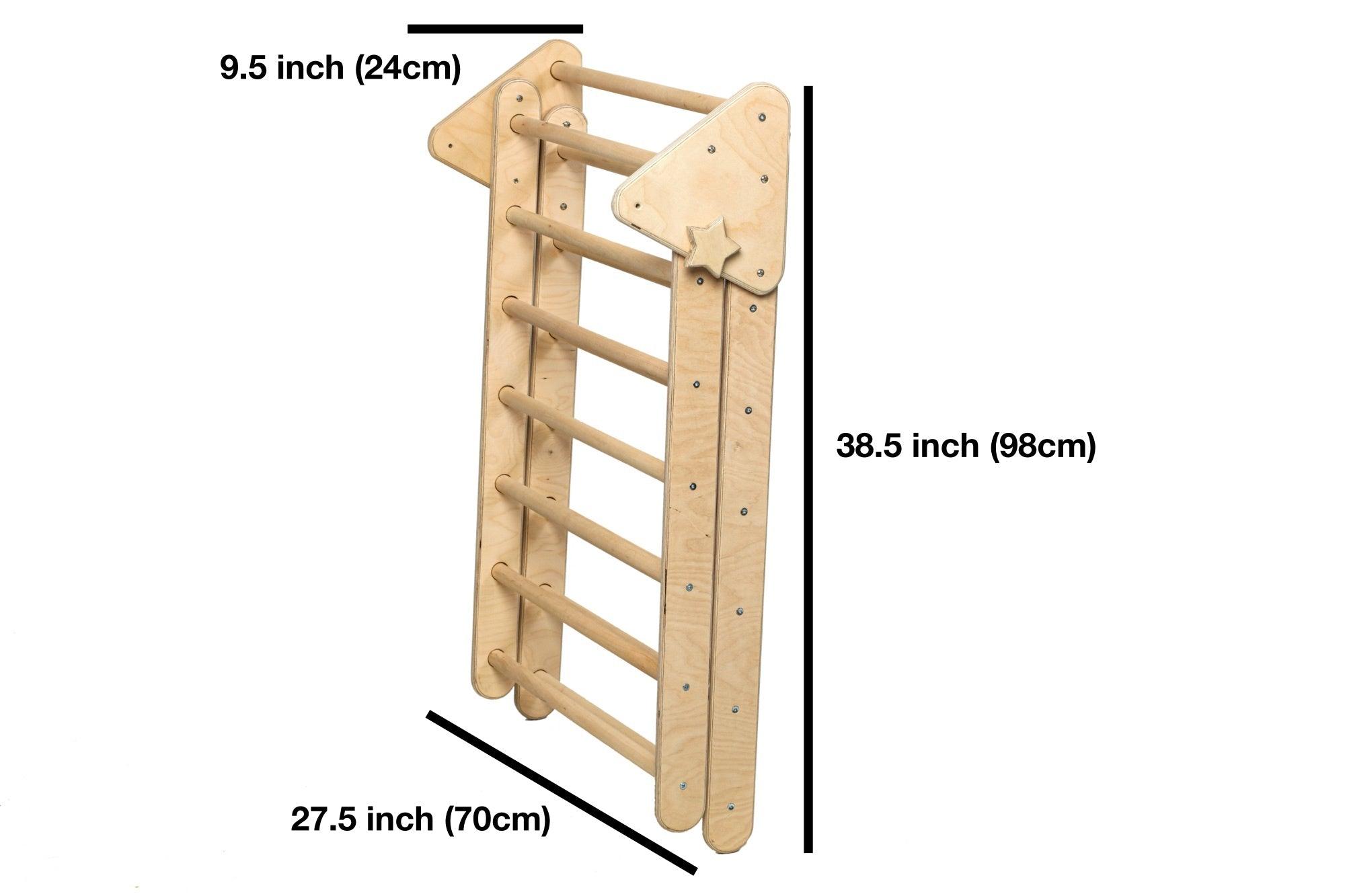 Foldable Climbing Triangle and Ladder Ramp made of natural birch and linden wood, designed for toddlers to enhance motor skills.