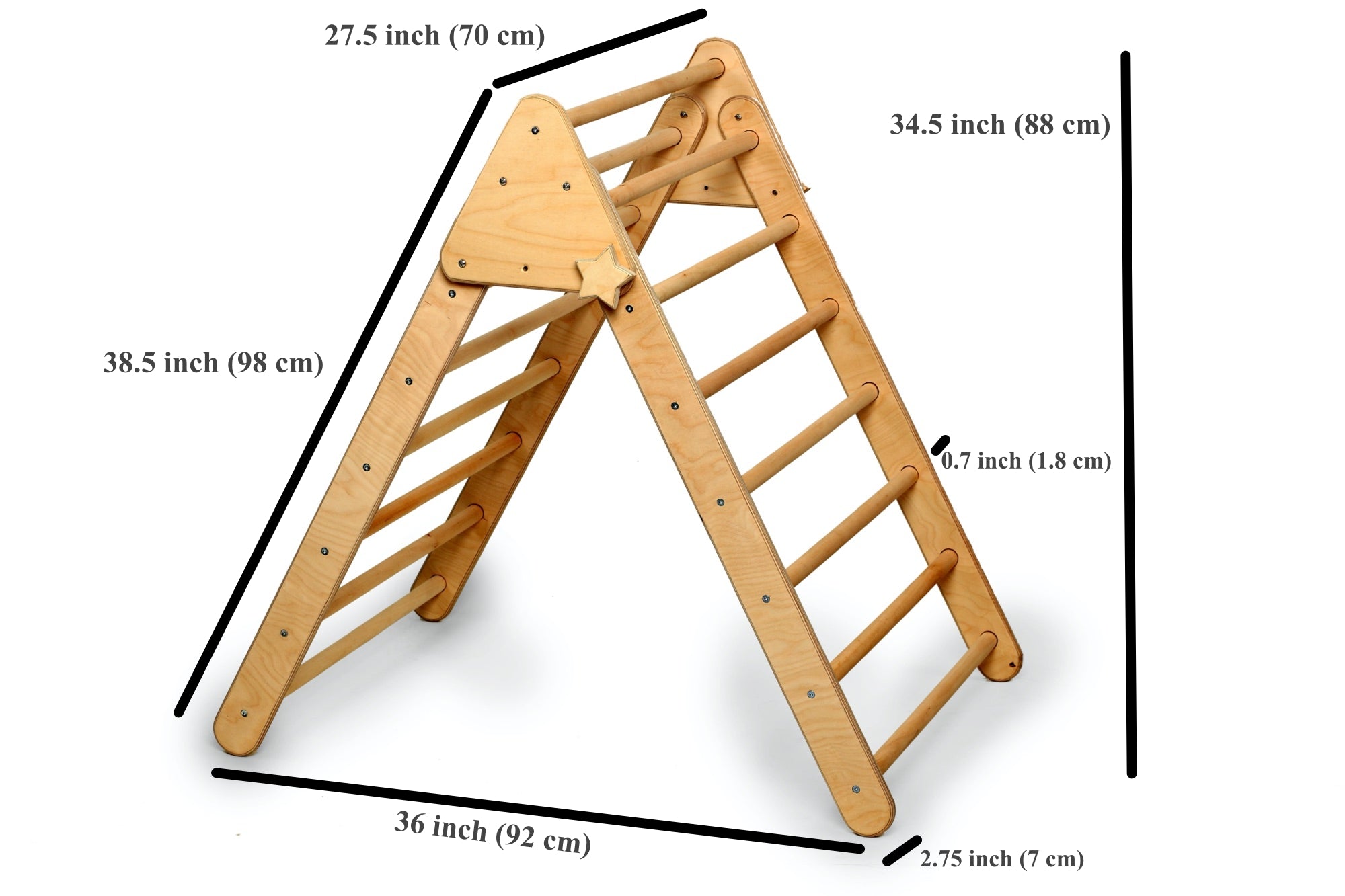 Foldable Climbing Triangle and Ladder Ramp made of natural birch and linden wood, designed for toddlers to enhance motor skills.