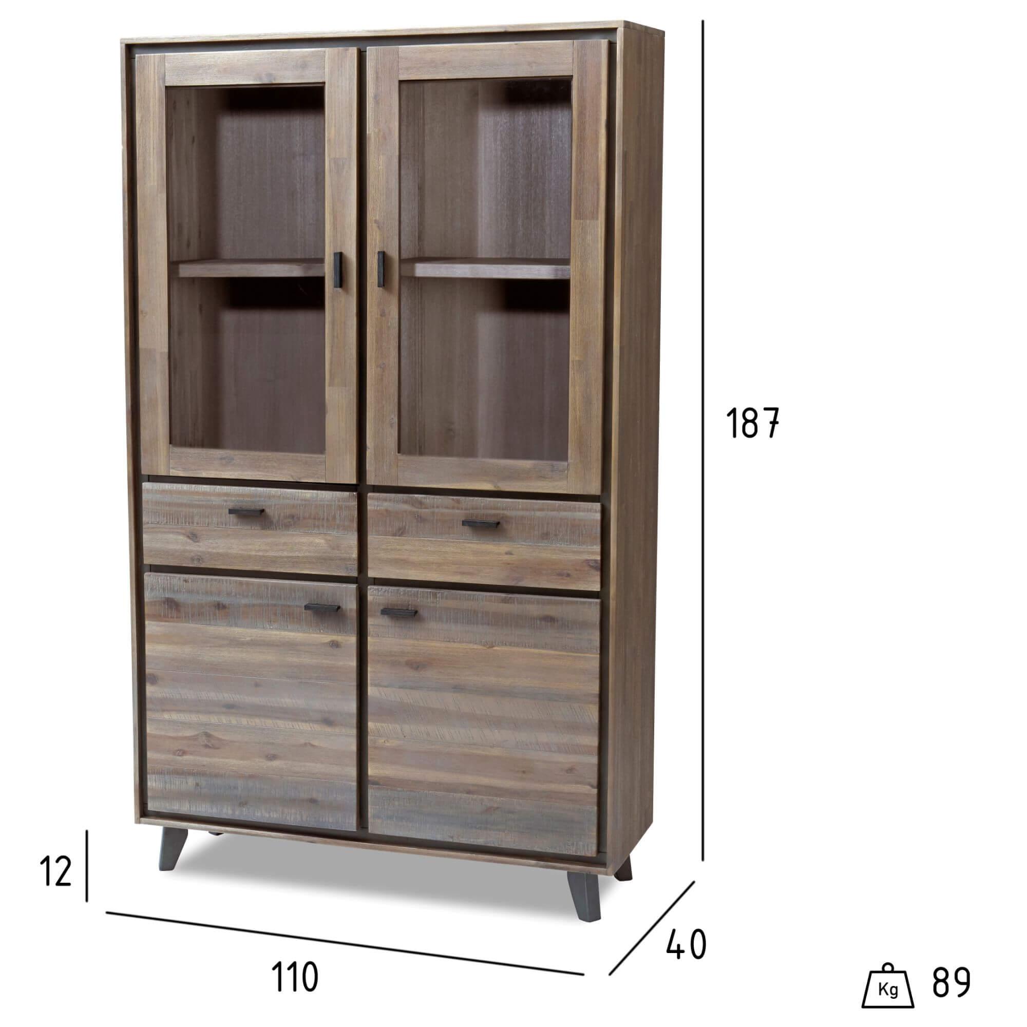 Malaga Solid Acacia Display Cabinet showcasing elegant design and natural wood grain.