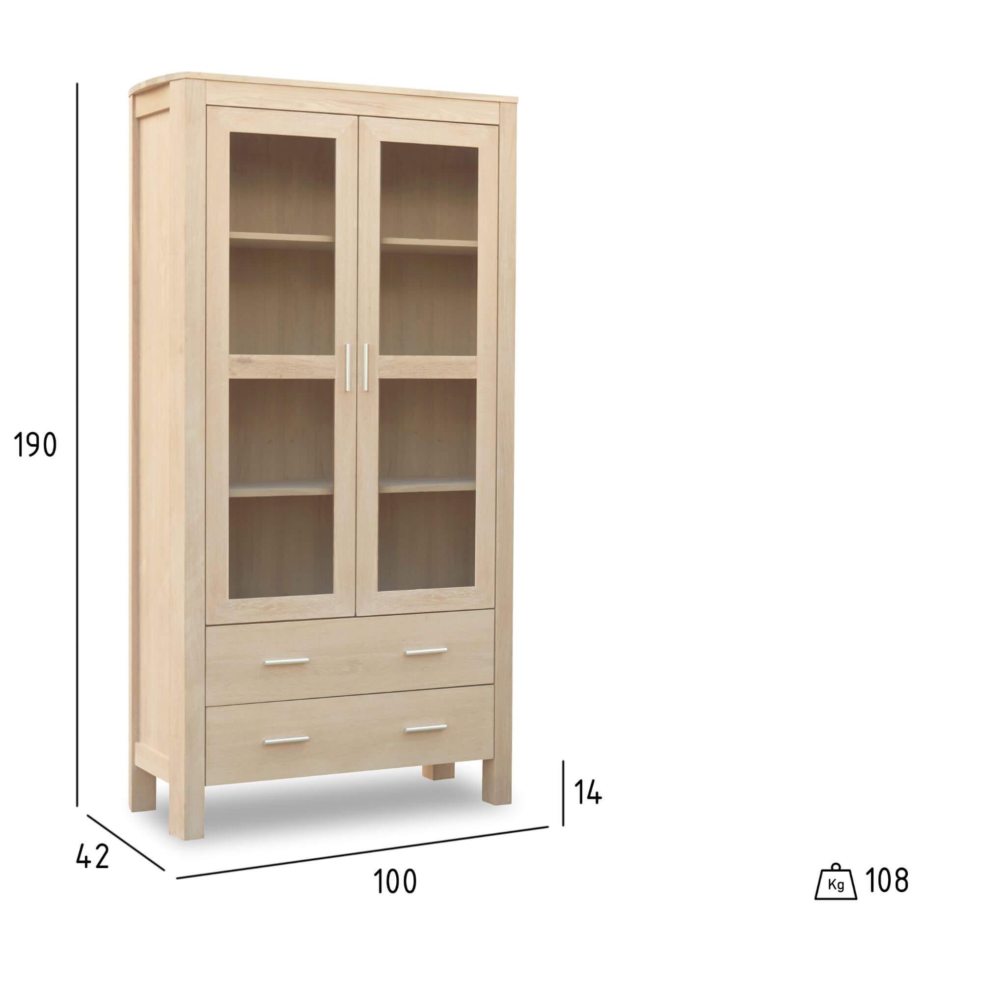 Paris Solid Oak Display Cabinet featuring glass doors and a white-oil finish, showcasing elegant design and natural wood grain.