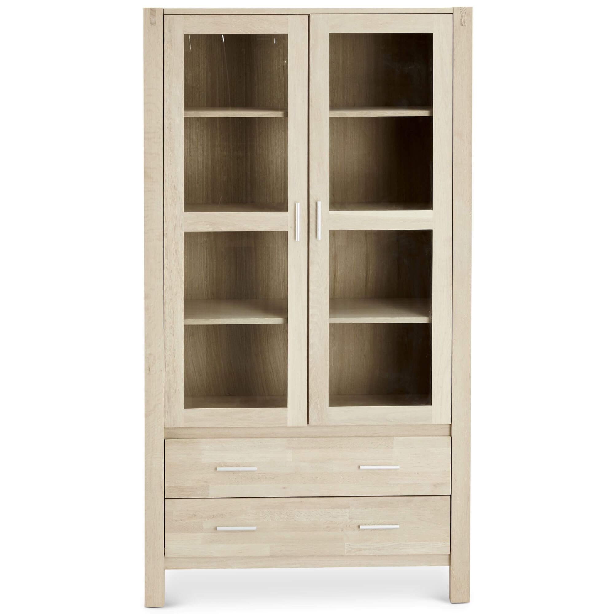 Texas Solid Oak Display Cabinet showcasing beautiful items behind glass doors, crafted from natural oak wood with a protective soap finish.