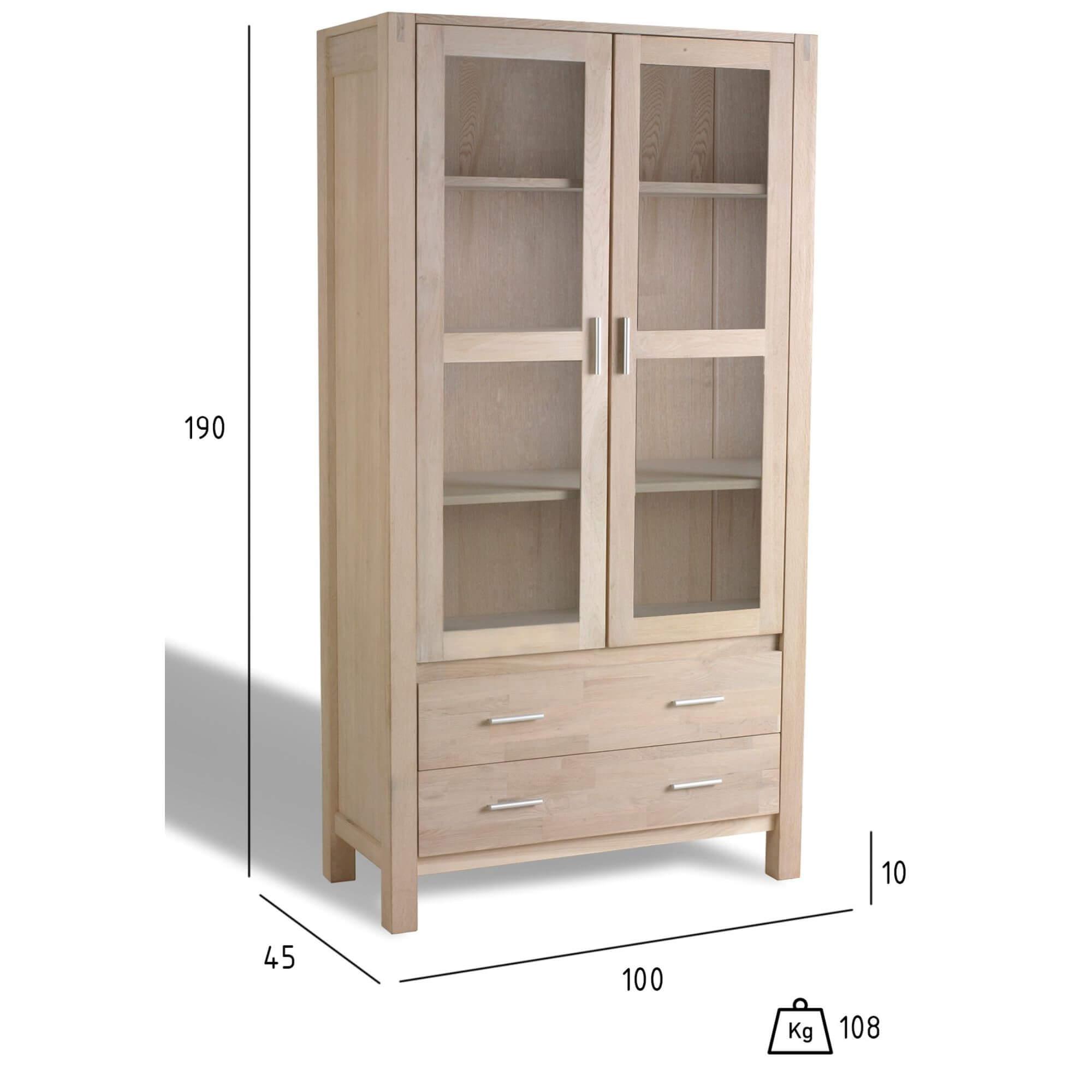 Texas Solid Oak Display Cabinet showcasing beautiful items behind glass doors, crafted from natural oak wood with a protective soap finish.