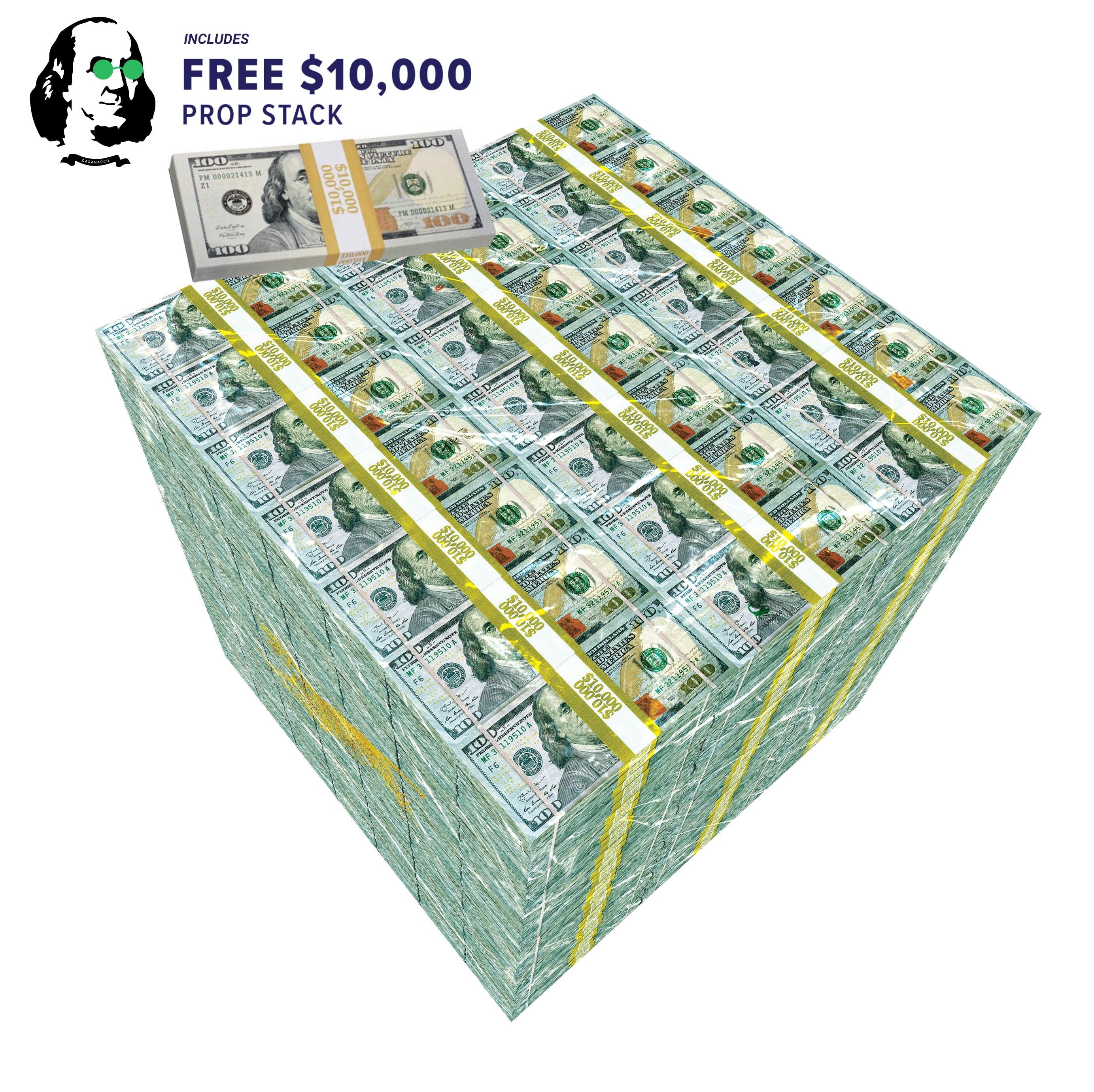 Million Dollar Cube Table Series F with high gloss finish, featuring a stylish design and a $10,000 prop money stack.