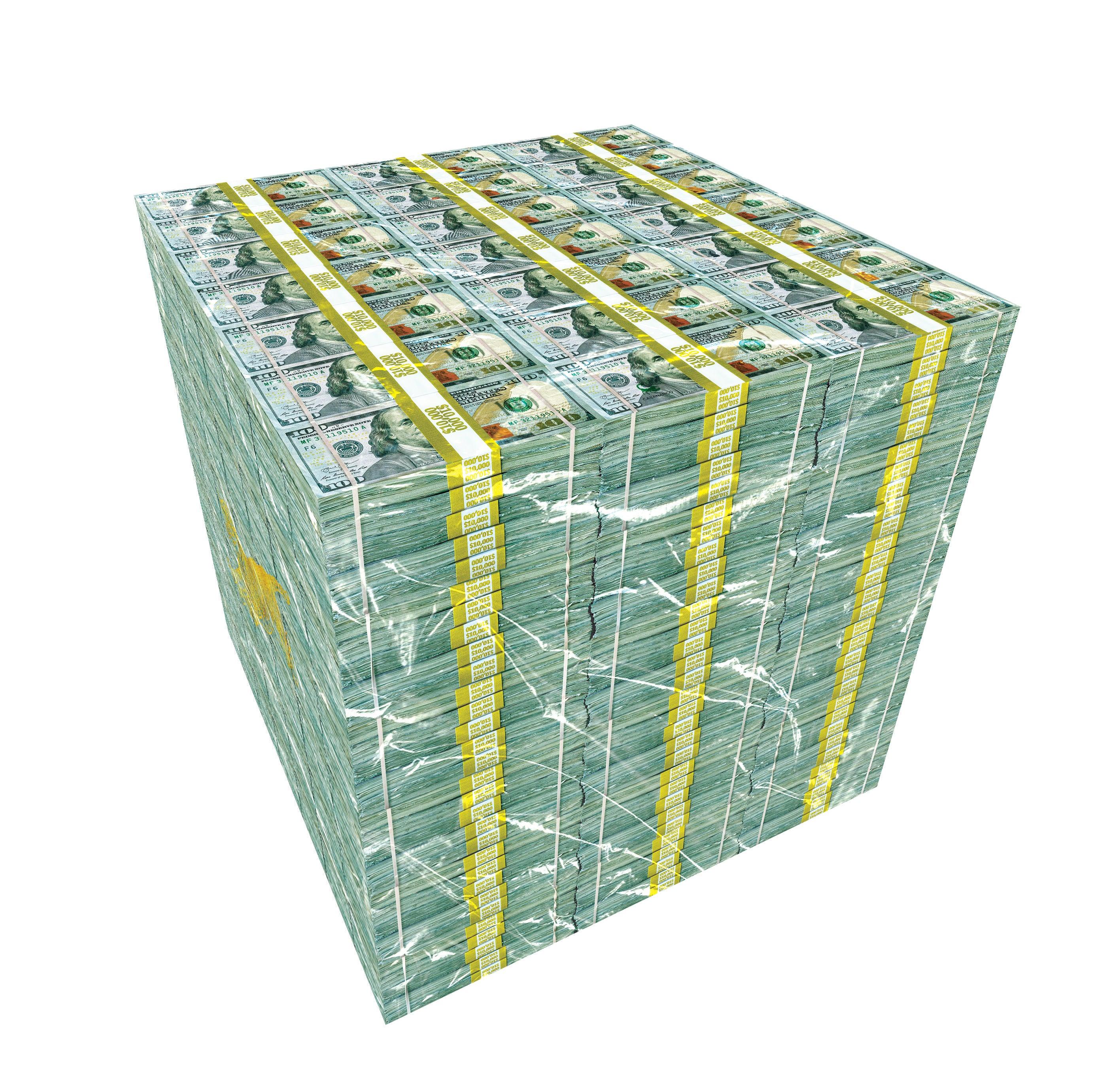 Million Dollar Cube Table Series F with high gloss finish, featuring a stylish design and a $10,000 prop money stack.