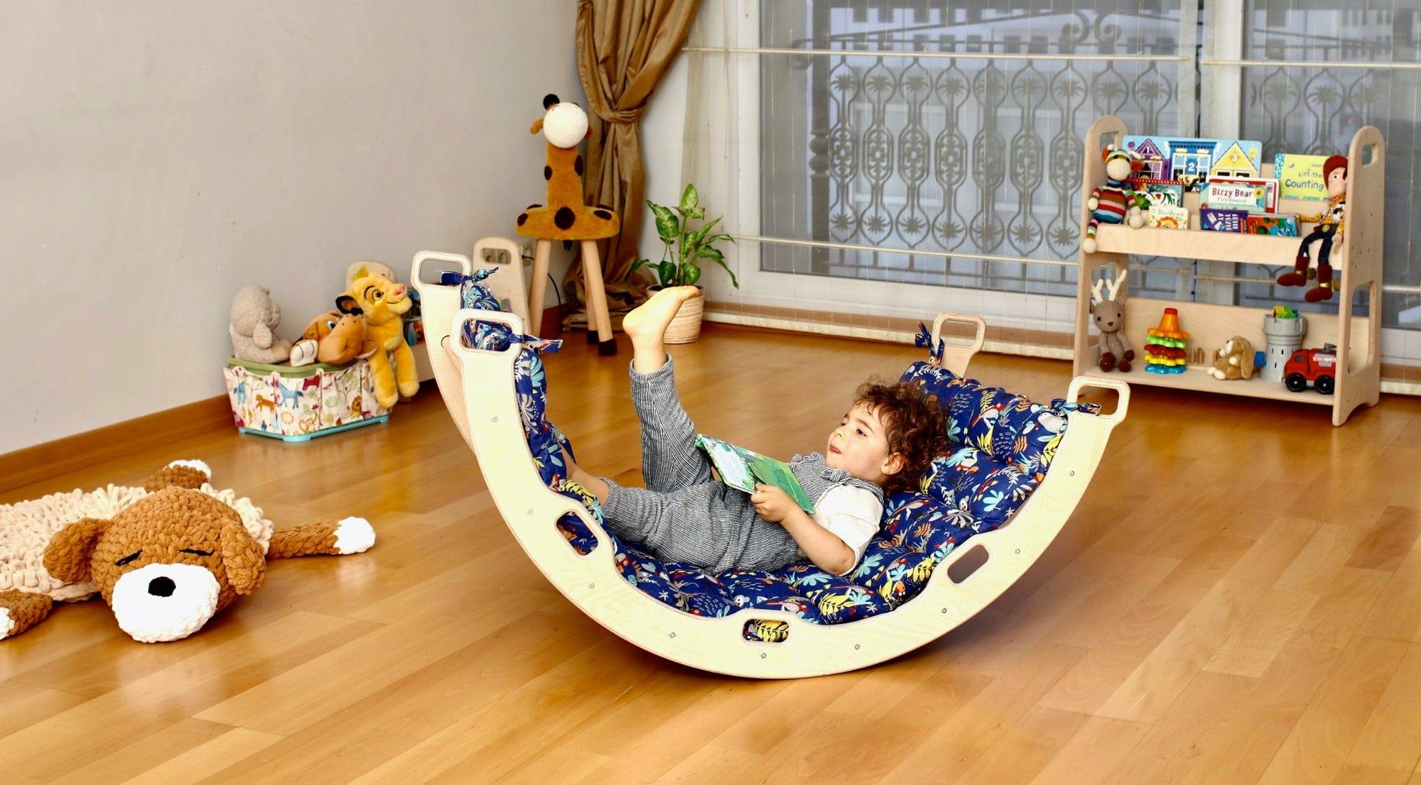 Montessori Arch with XL Forest Design Pillow, featuring a sturdy wooden arch and a large, soft pillow for safe play.