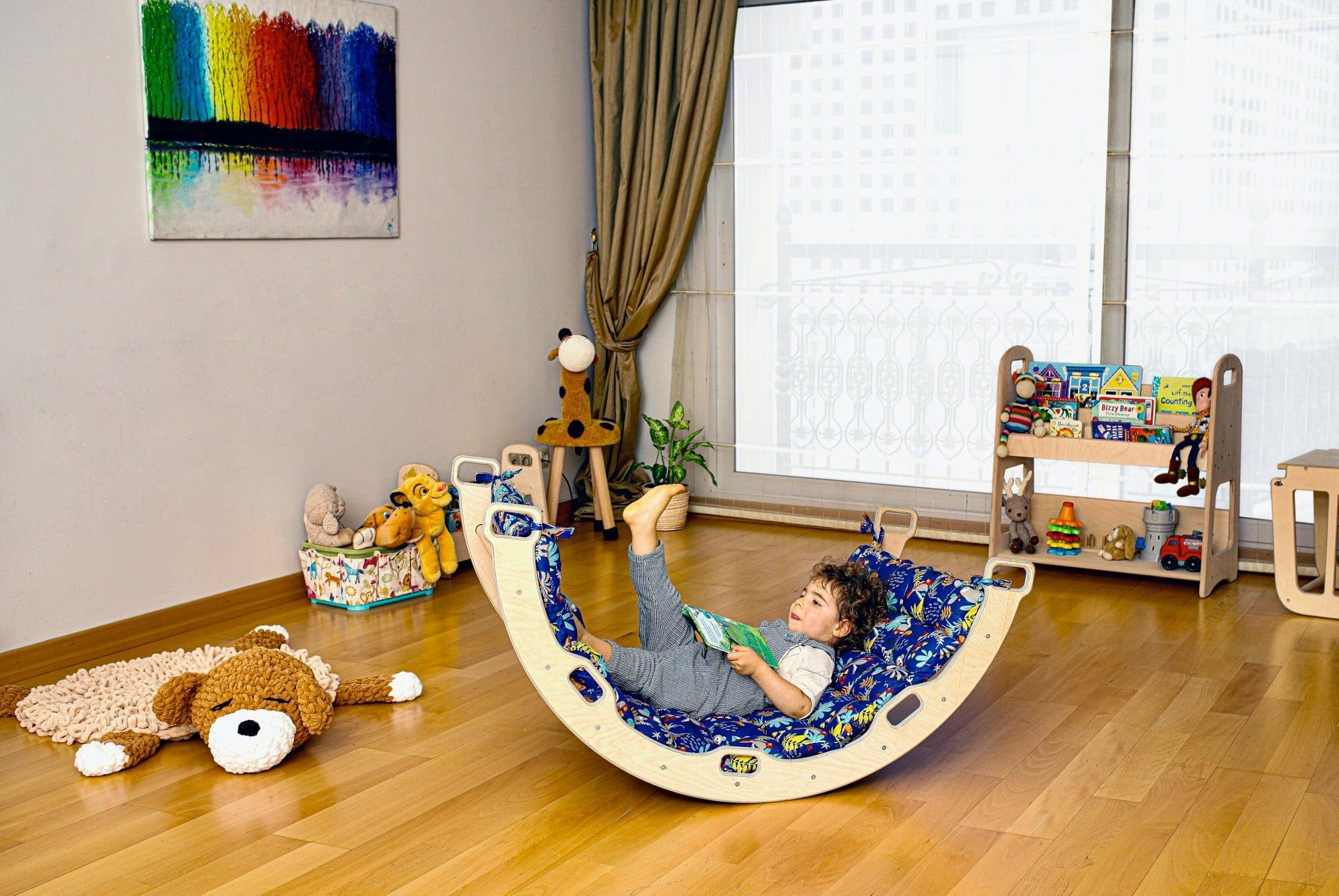 Montessori Arch with XL Forest Design Pillow, featuring a sturdy wooden arch and a large, soft pillow for safe play.