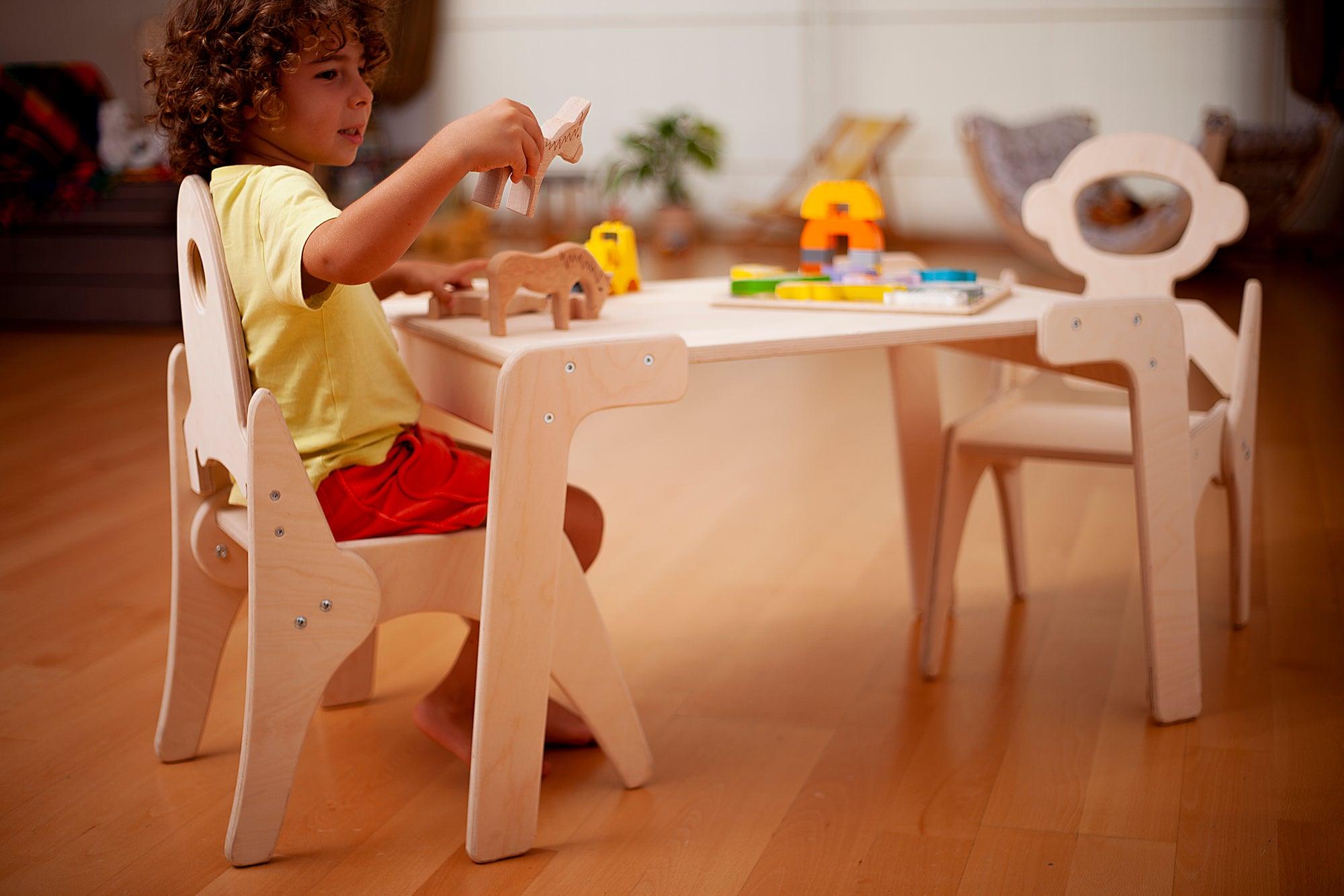 Montessori Table and Chair Set designed for children's independent learning, featuring durable materials and a comfortable design.