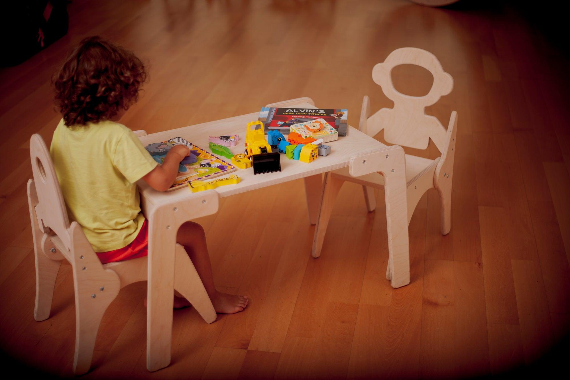 Montessori Table and Chair Set designed for children's independent learning, featuring durable materials and a comfortable design.