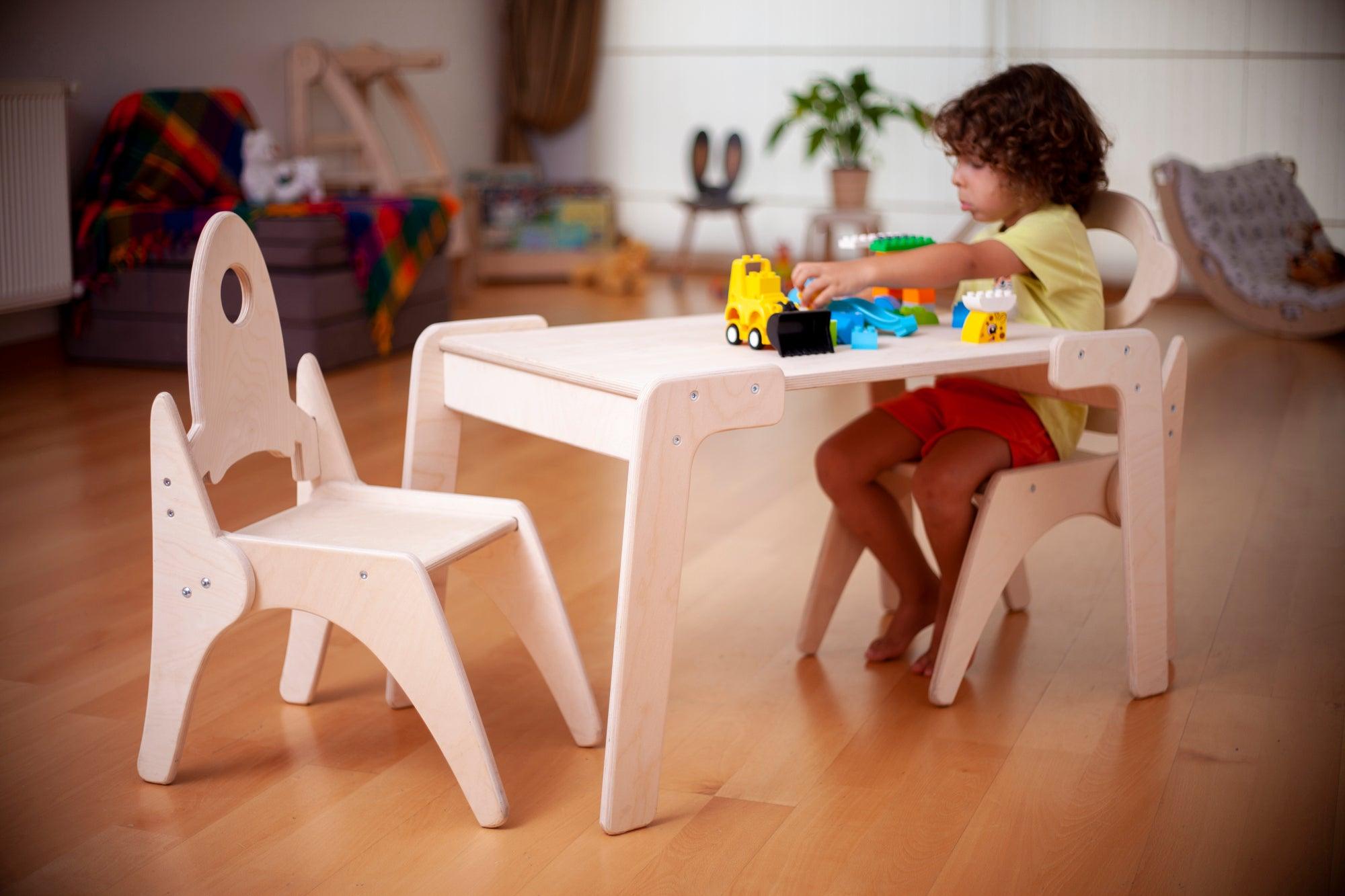 Montessori Table and Chair Set designed for children's independent learning, featuring durable materials and a comfortable design.