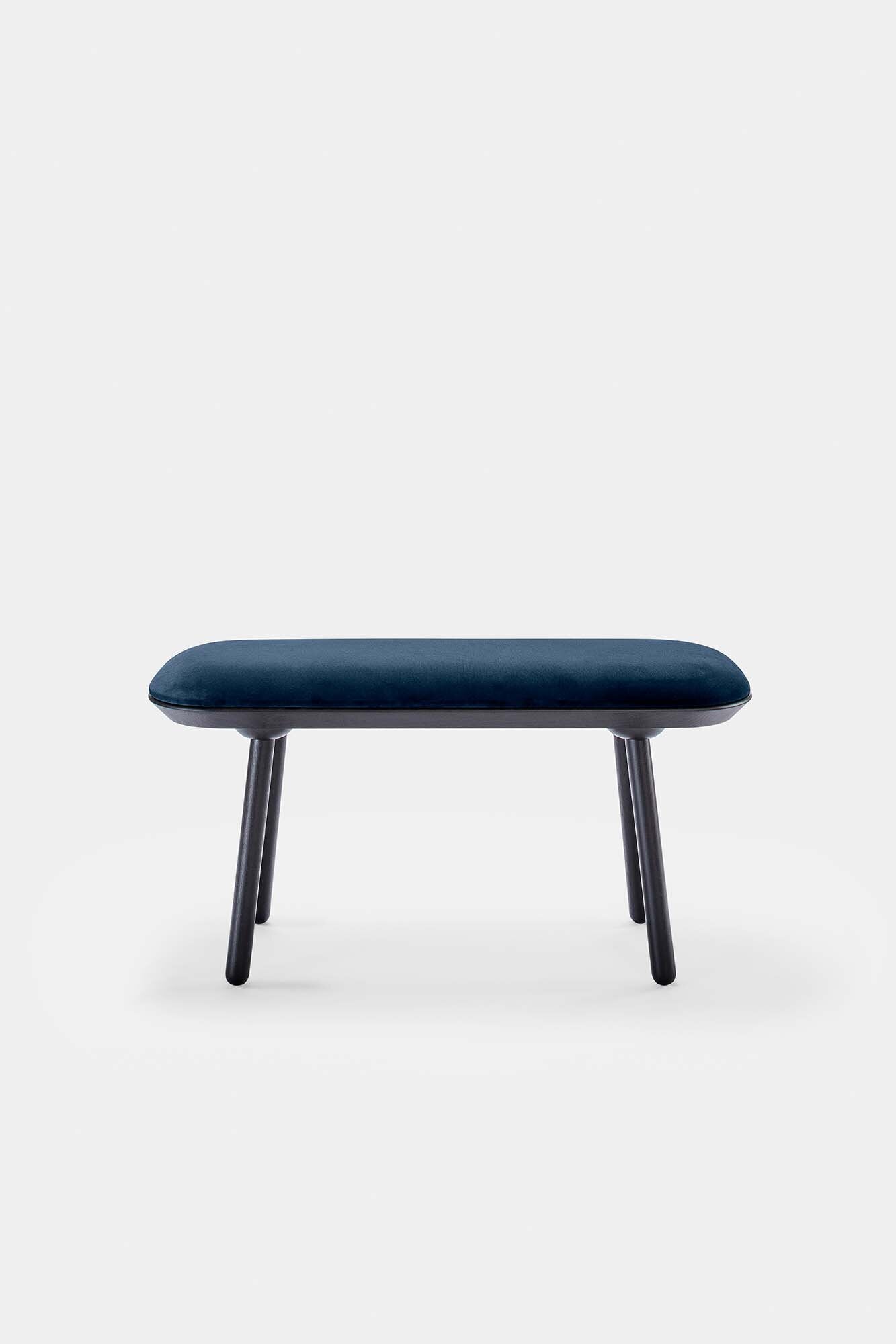 Naïve Bench Upholstered featuring solid wood construction, available in padded and unpadded options, showcasing vibrant colors and sleek design.