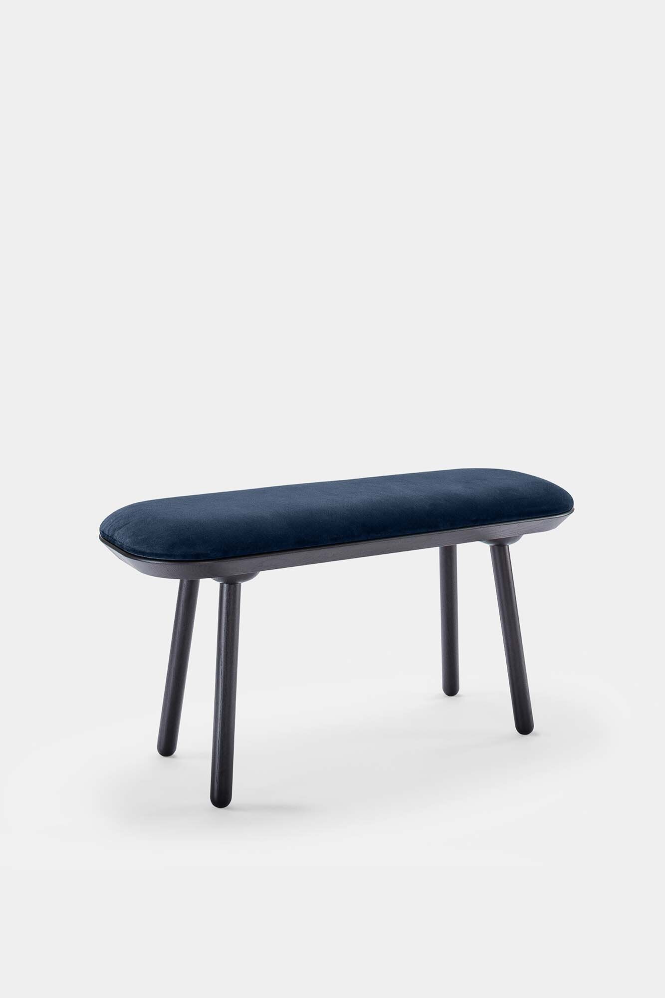 Naïve Bench Upholstered featuring solid wood construction, available in padded and unpadded options, showcasing vibrant colors and sleek design.