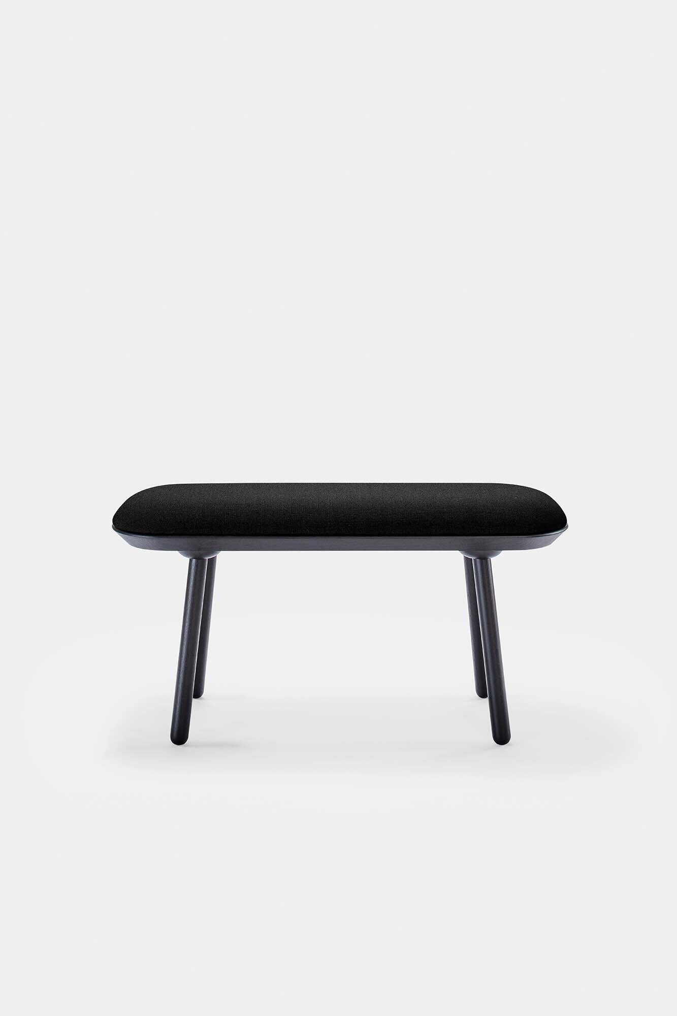 Naïve Bench Upholstered featuring solid wood construction, available in padded and unpadded options, showcasing vibrant colors and sleek design.