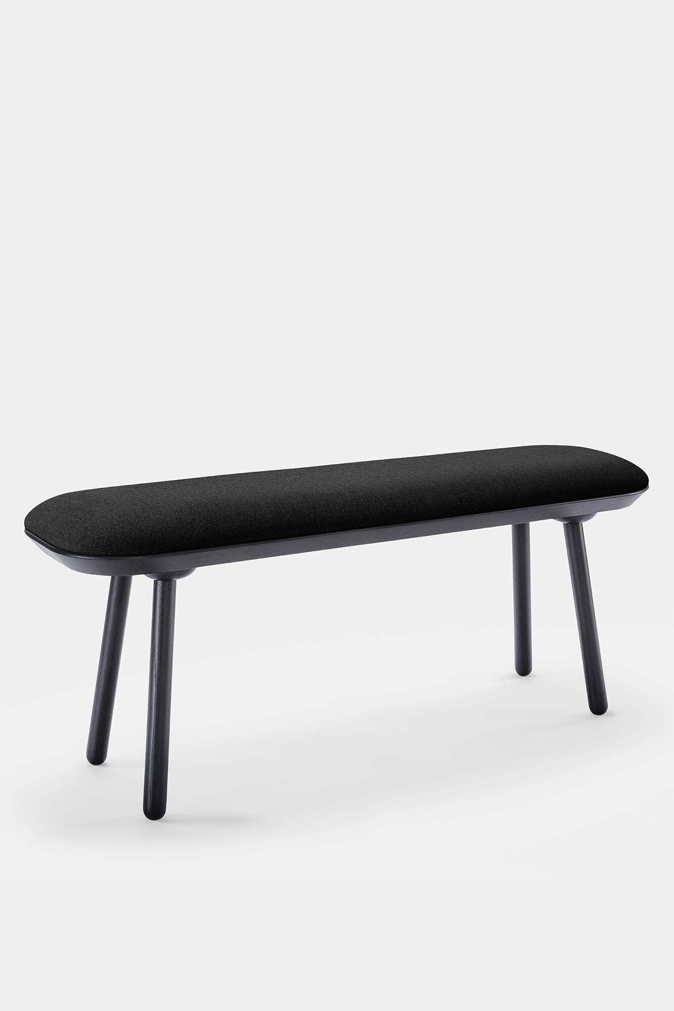 Naïve Bench Upholstered featuring solid wood construction, available in padded and unpadded options, showcasing vibrant colors and sleek design.