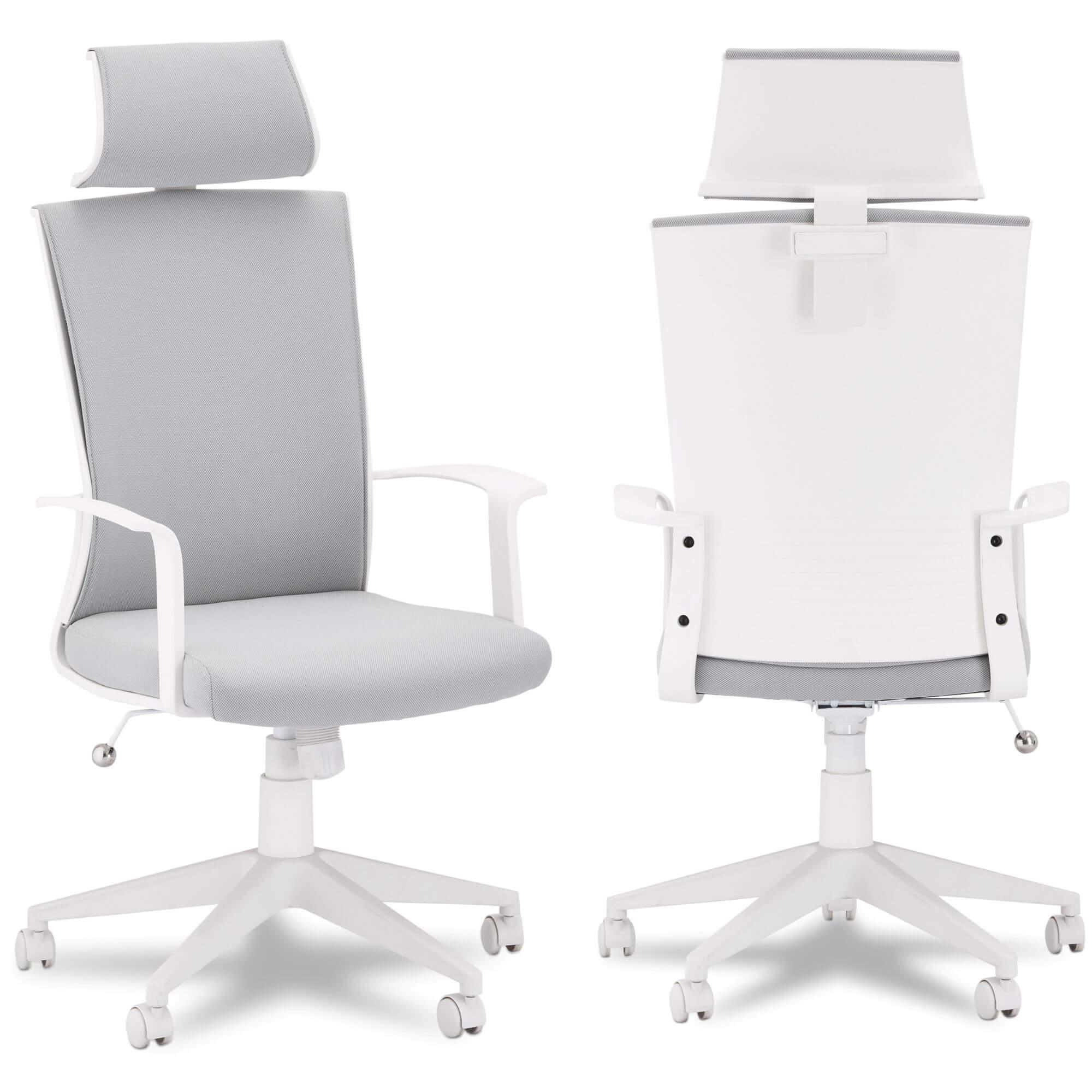 Bolero White/Grey office chair featuring elegant channel-seamed upholstery and a sturdy silver metal base.