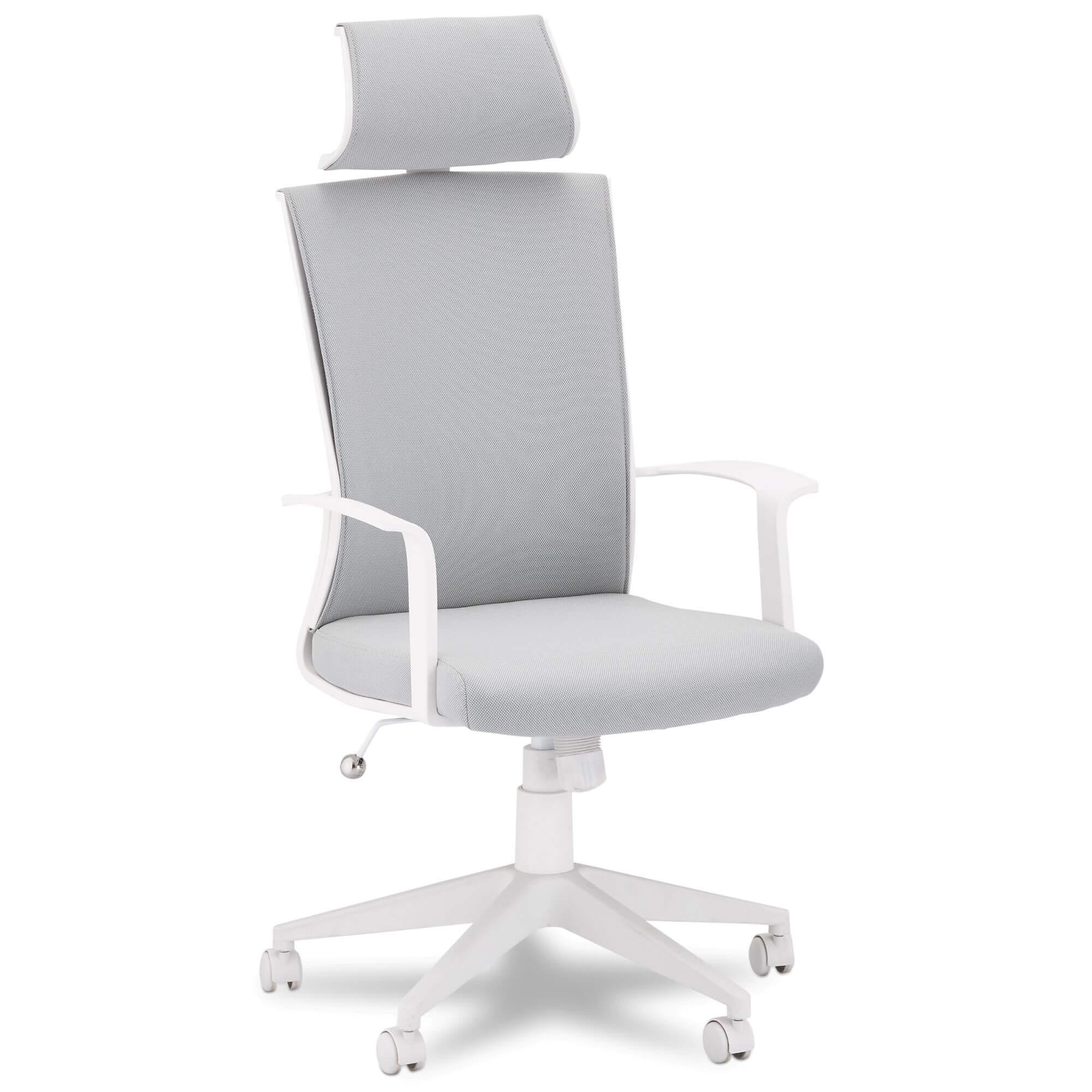 Bolero White/Grey office chair featuring elegant channel-seamed upholstery and a sturdy silver metal base.