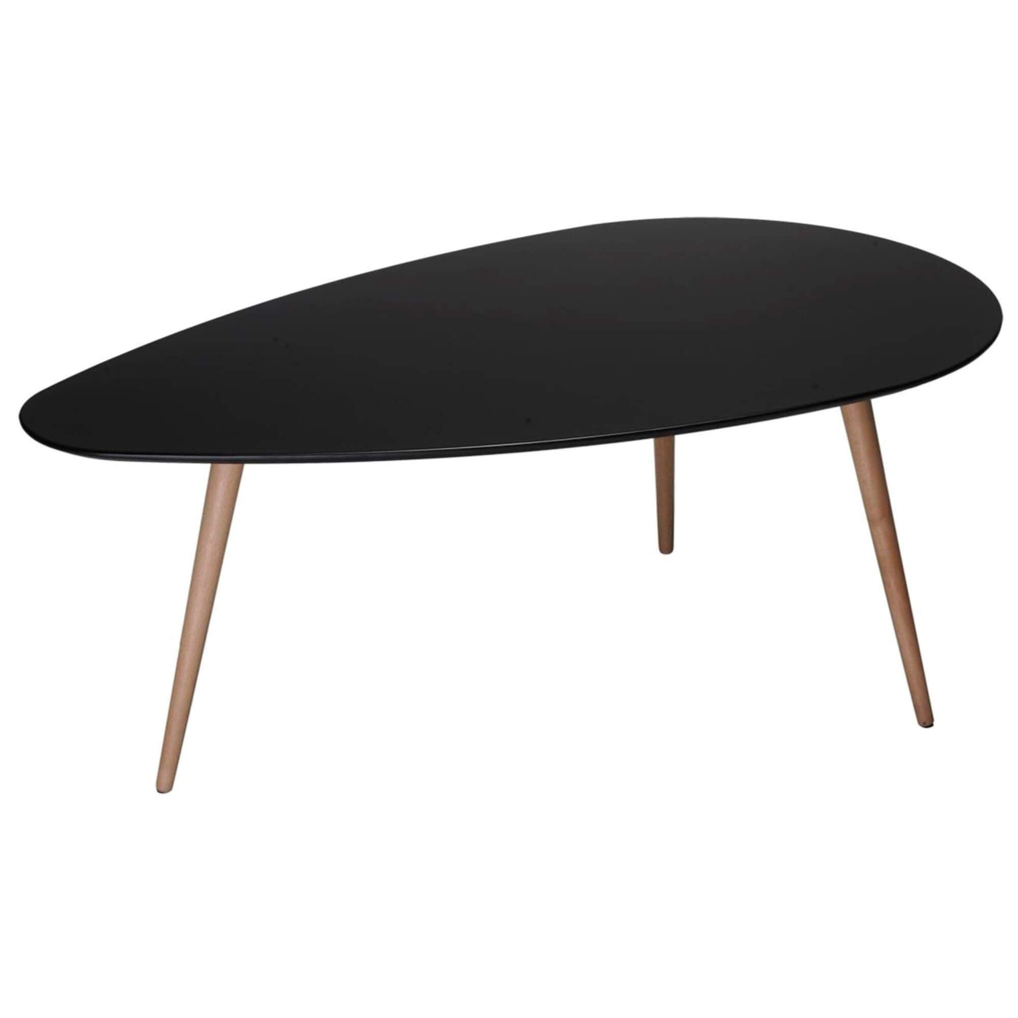 Elegant oval black coffee table made of beech wood and MDF, showcasing Scandinavian design, perfect for modern interiors.