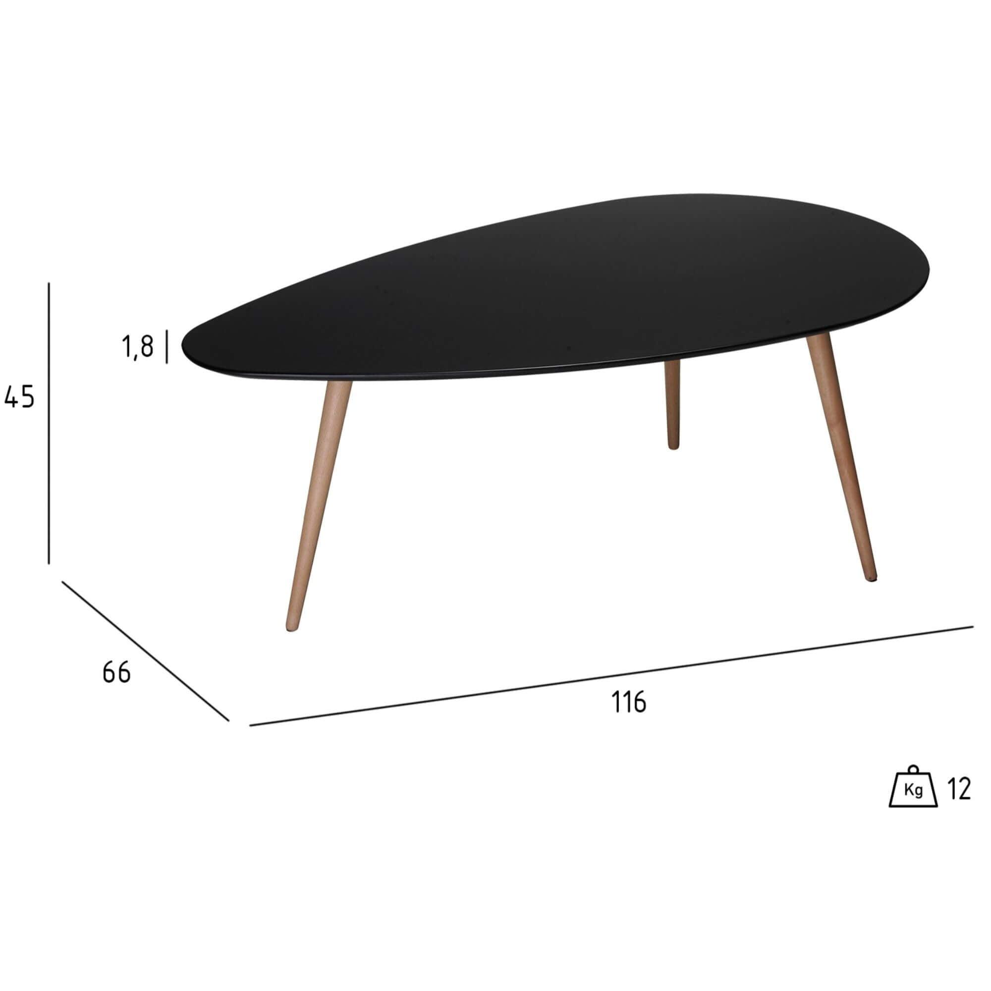 Elegant oval black coffee table made of beech wood and MDF, showcasing Scandinavian design, perfect for modern interiors.