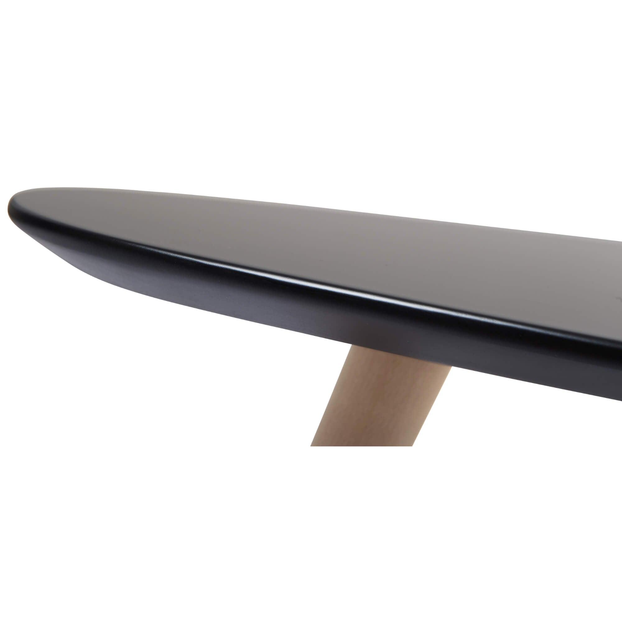 Elegant oval black coffee table made of beech wood and MDF, showcasing Scandinavian design, perfect for modern interiors.