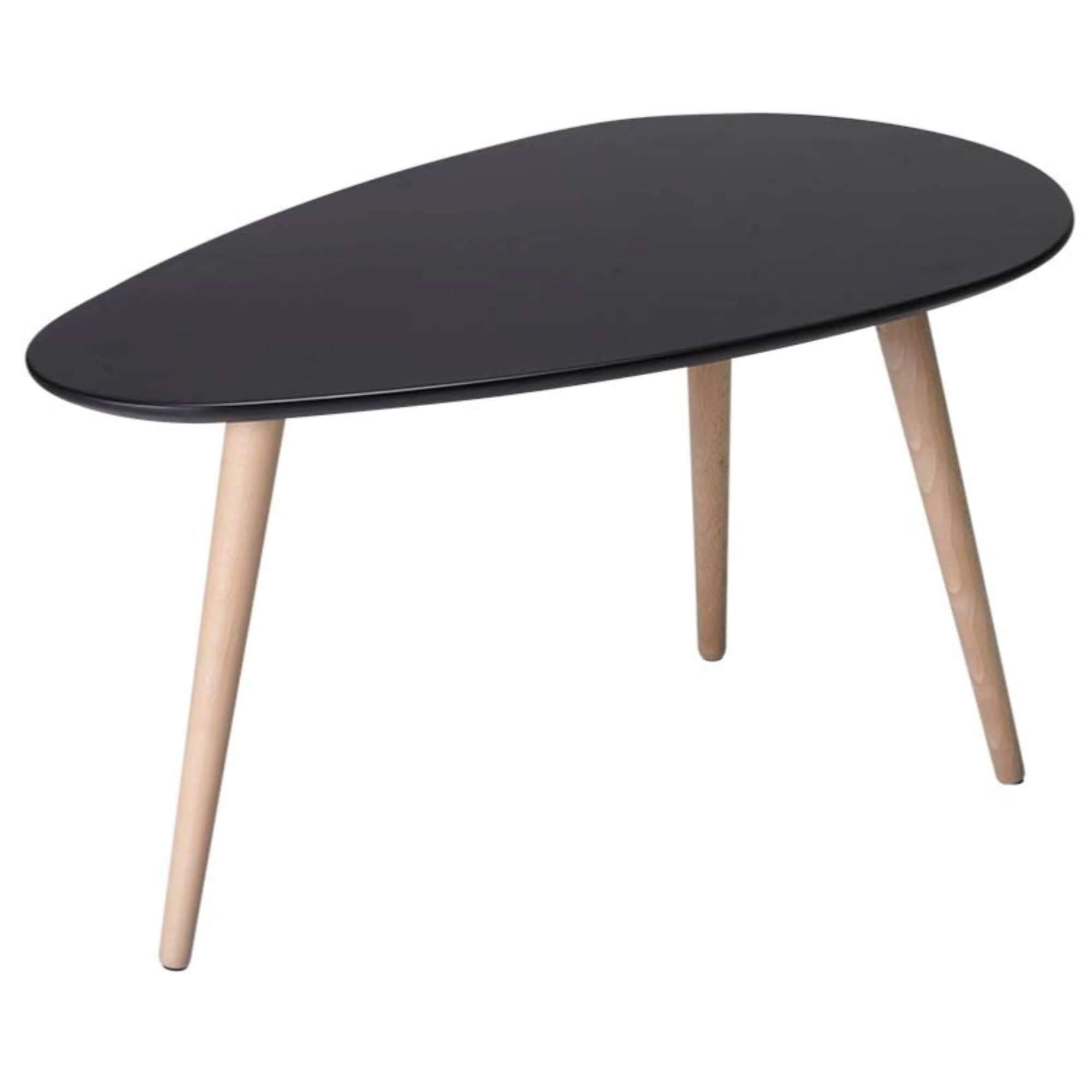 Elegant oval black coffee table made from beech wood and MDF, showcasing a refined Scandinavian design.