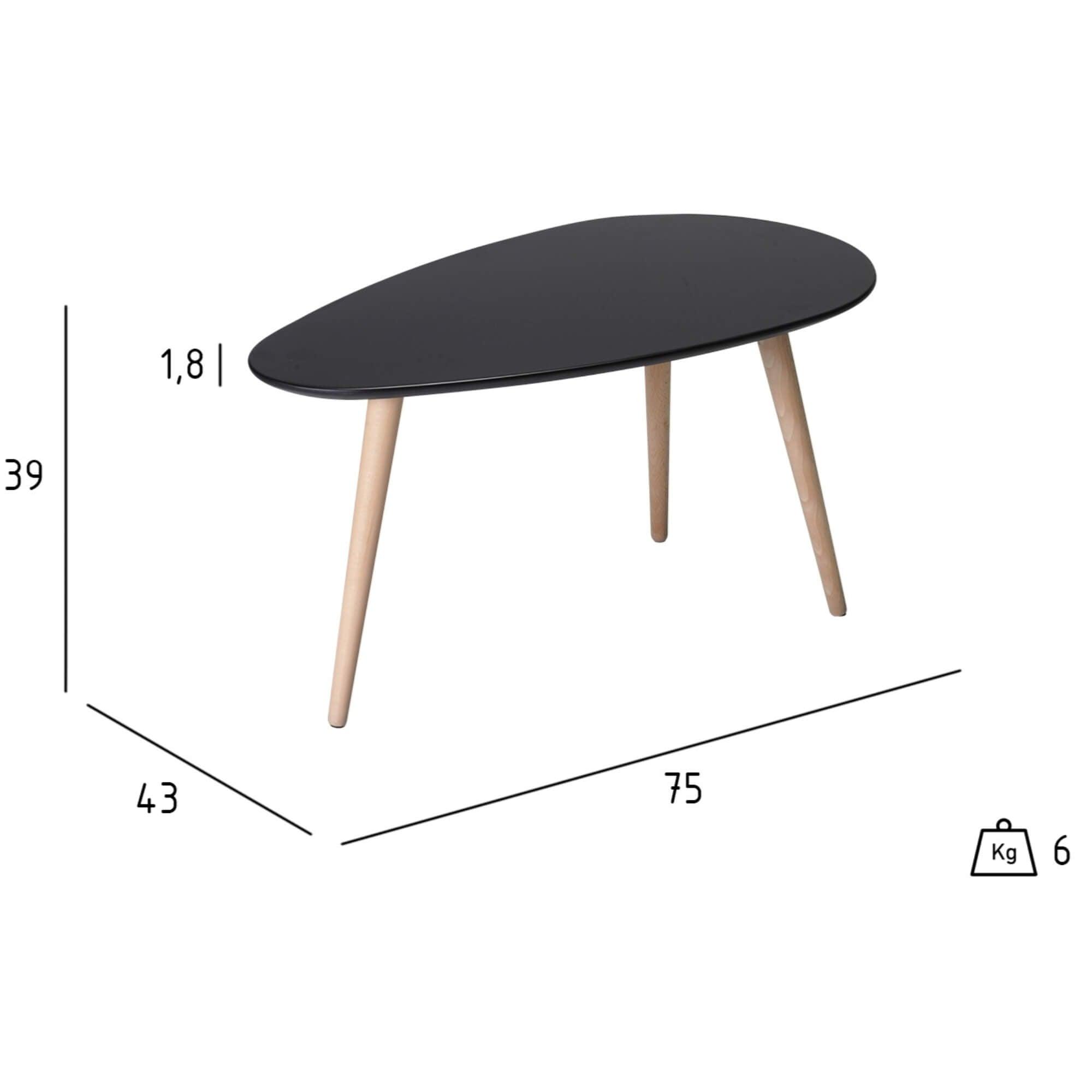 Elegant oval black coffee table made from beech wood and MDF, showcasing a refined Scandinavian design.