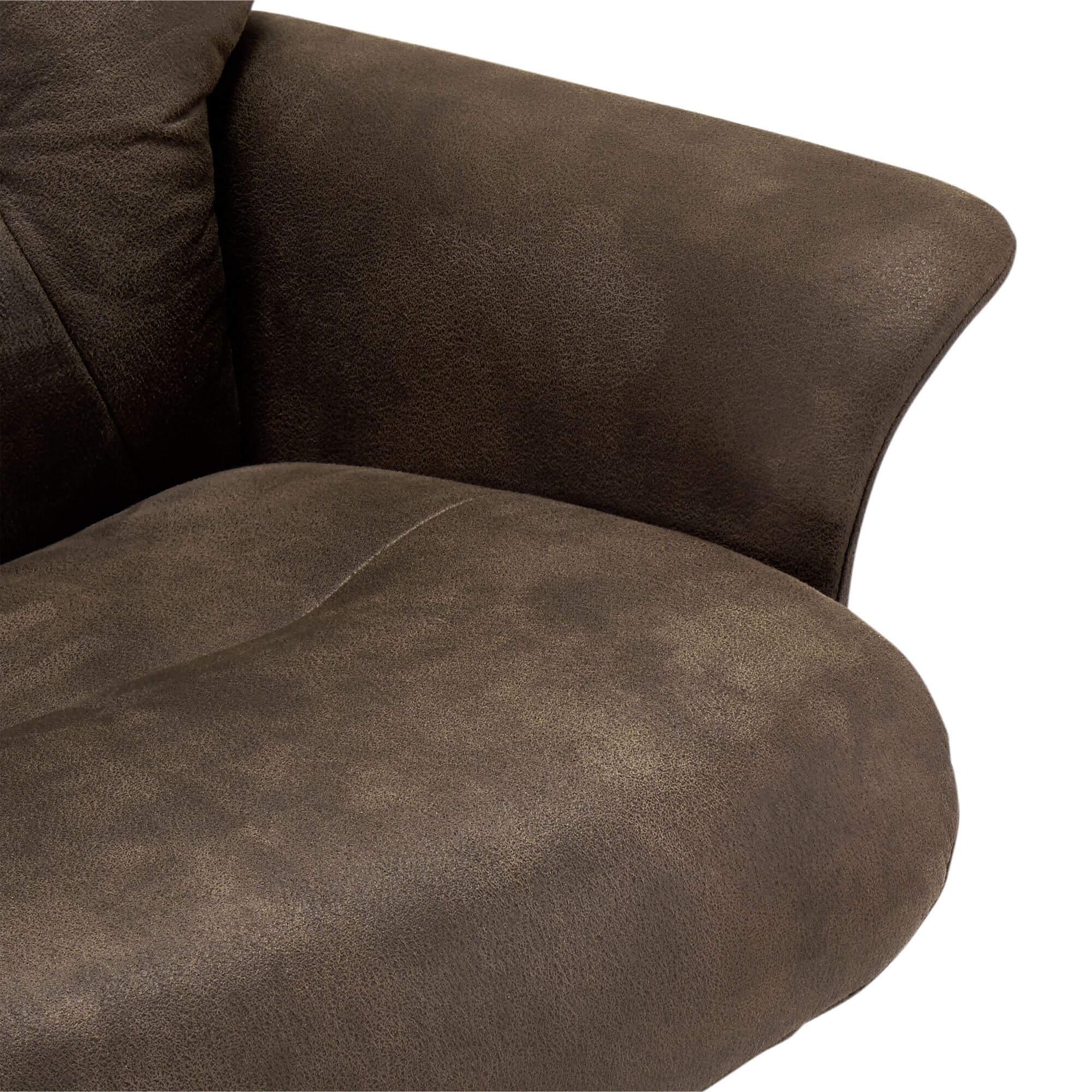 Bilbao Recliner with Footstool in rich brown fabric, showcasing its elegant design and plush seating.