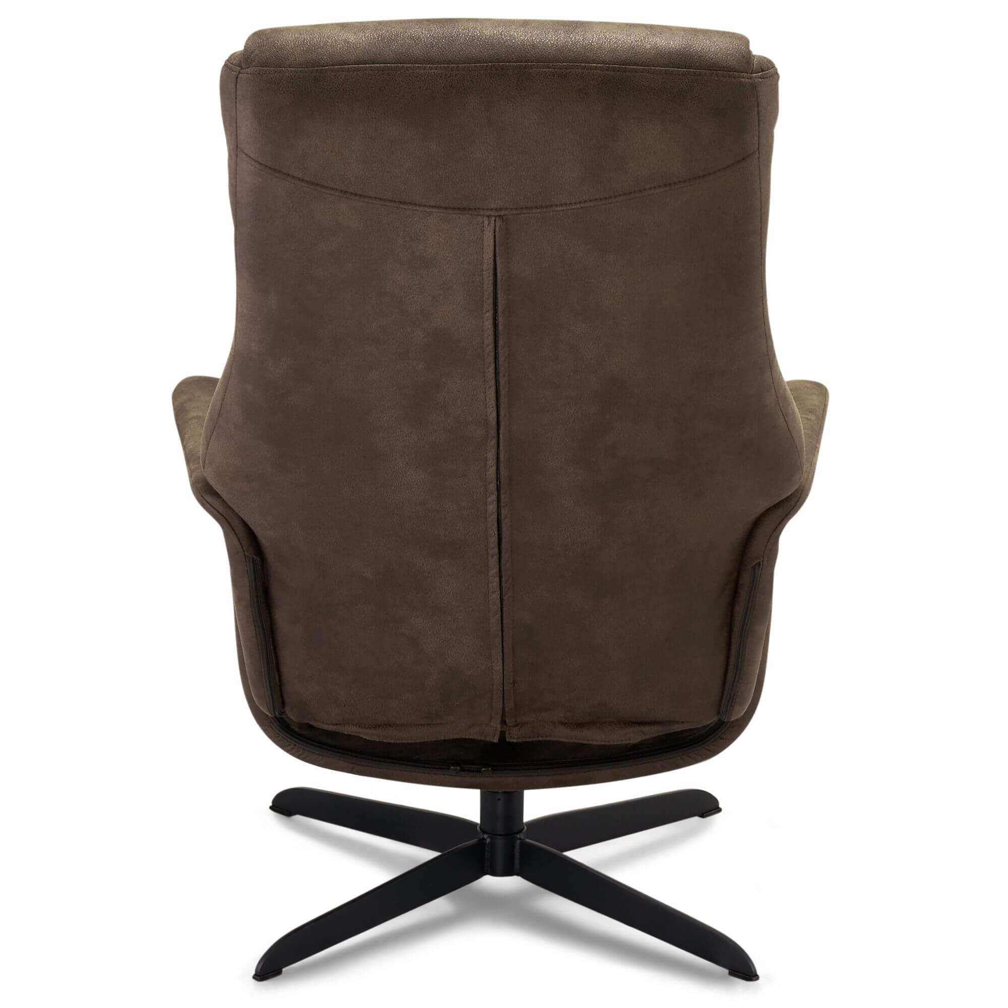 Bilbao Recliner with Footstool in rich brown fabric, showcasing its elegant design and plush seating.