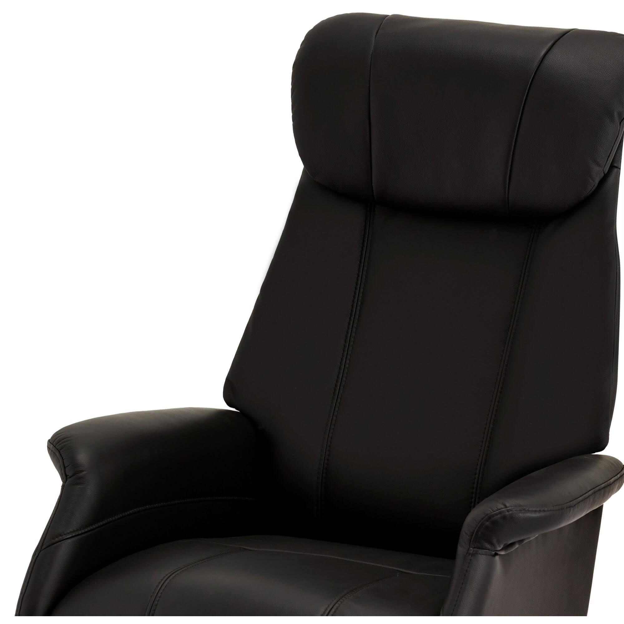 Recliner Bonanza in black leather, showcasing its electric recline feature and plush padding.