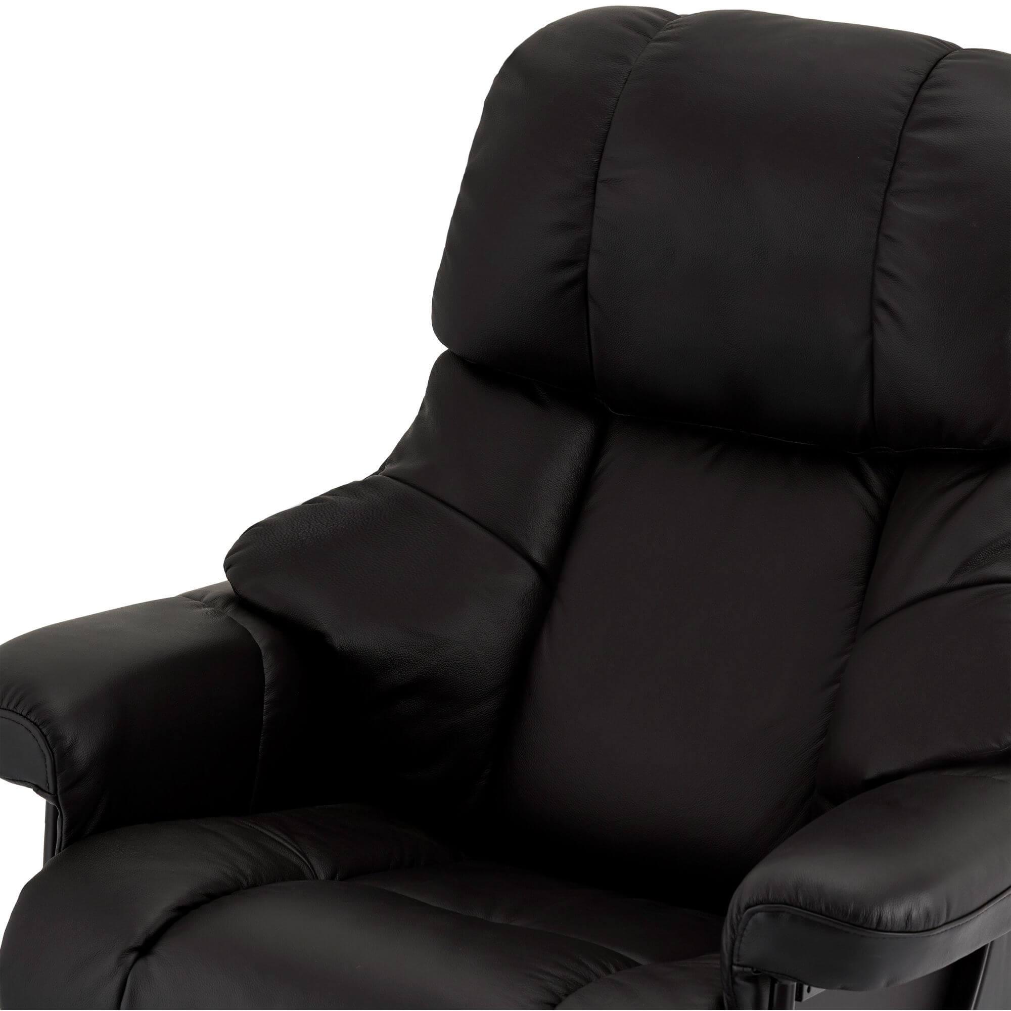 Crown Black Leather Recliner with matching footstool, showcasing elegant design and premium quality materials.