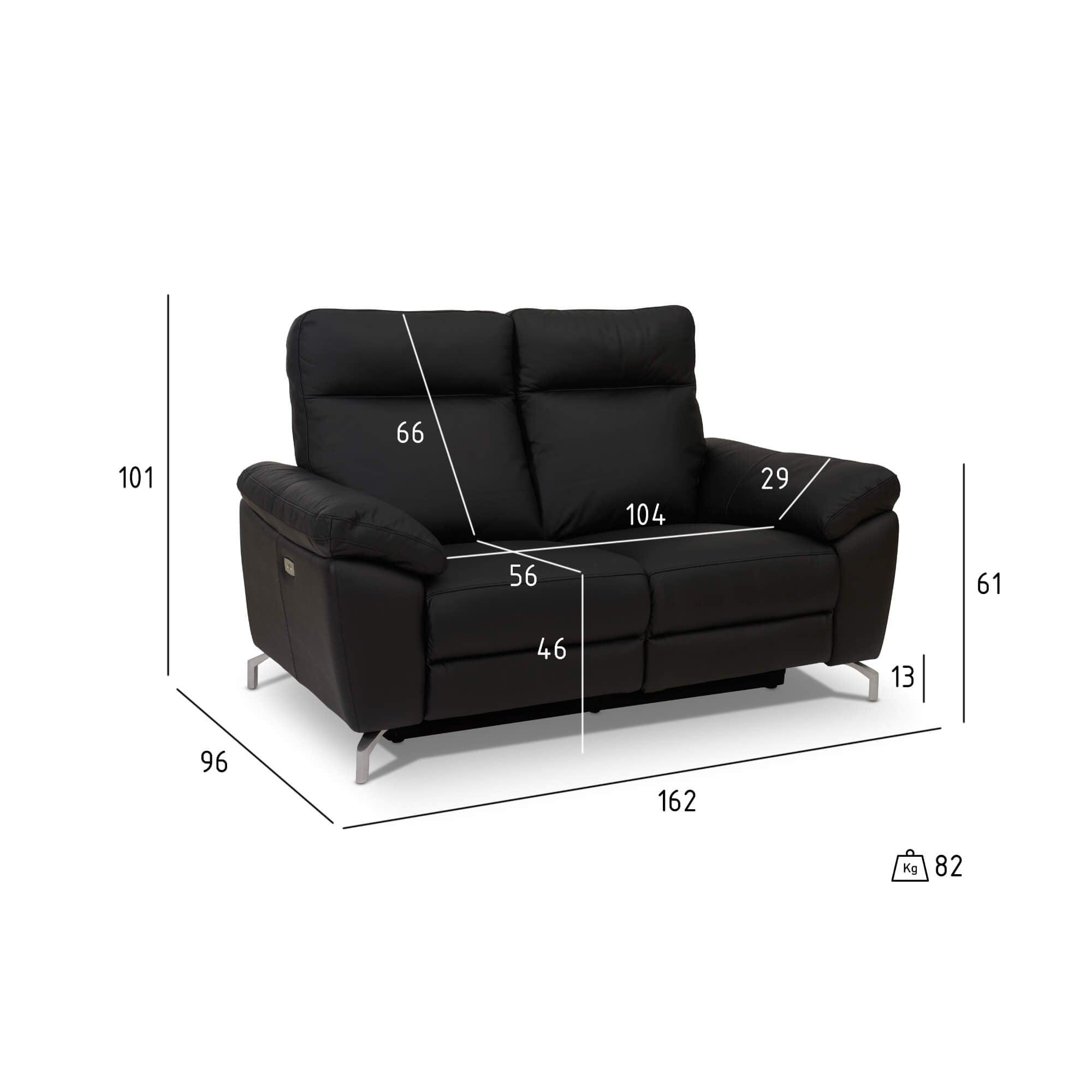 Luxurious Reclining 2-Seater Sofa Selesta in Black Leather with USB ports and electric relaxation feature, elegantly designed for modern living rooms.