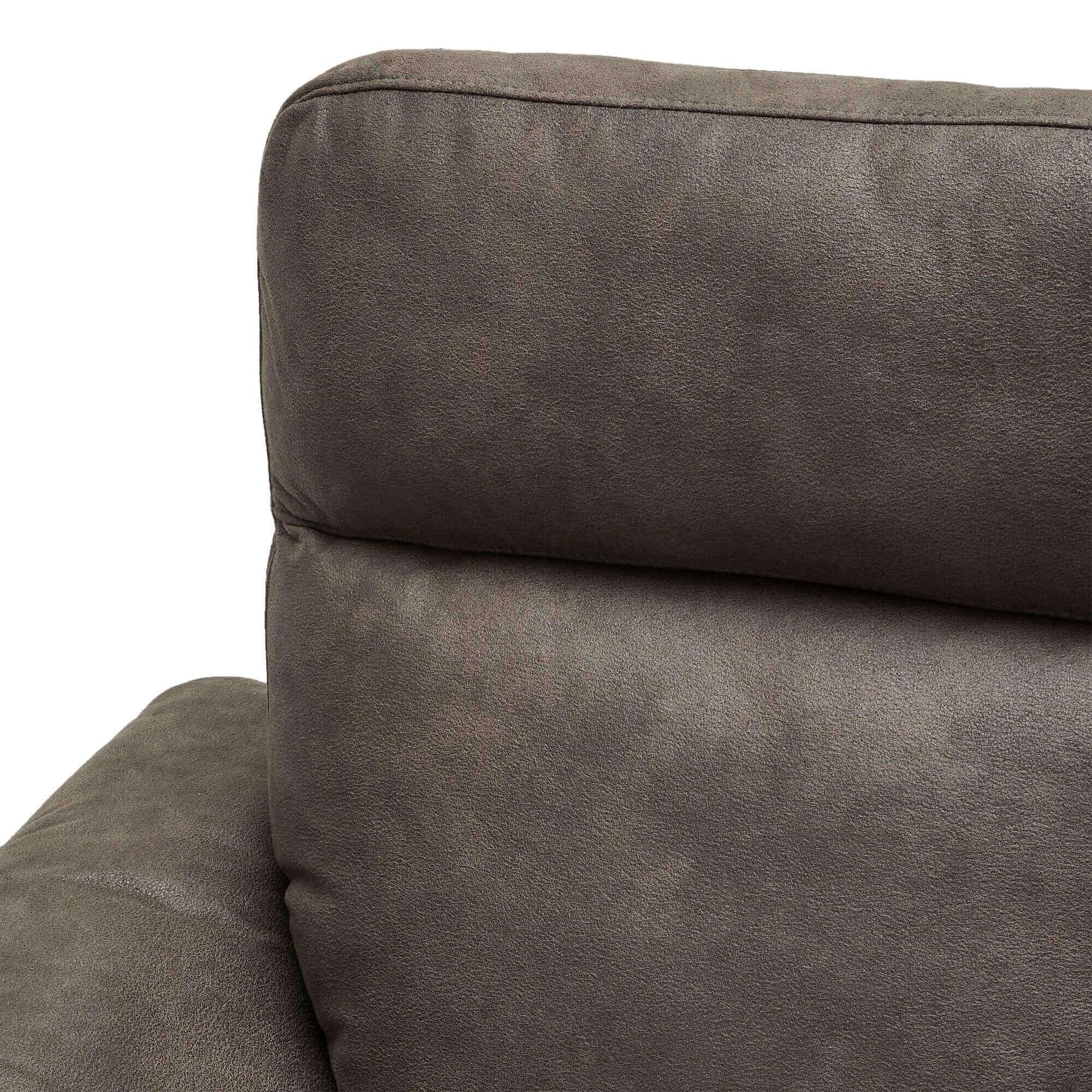 Reclining 2-Seater Sofa Selesta in brown fabric, showcasing its elegant design and USB ports on the armrests.