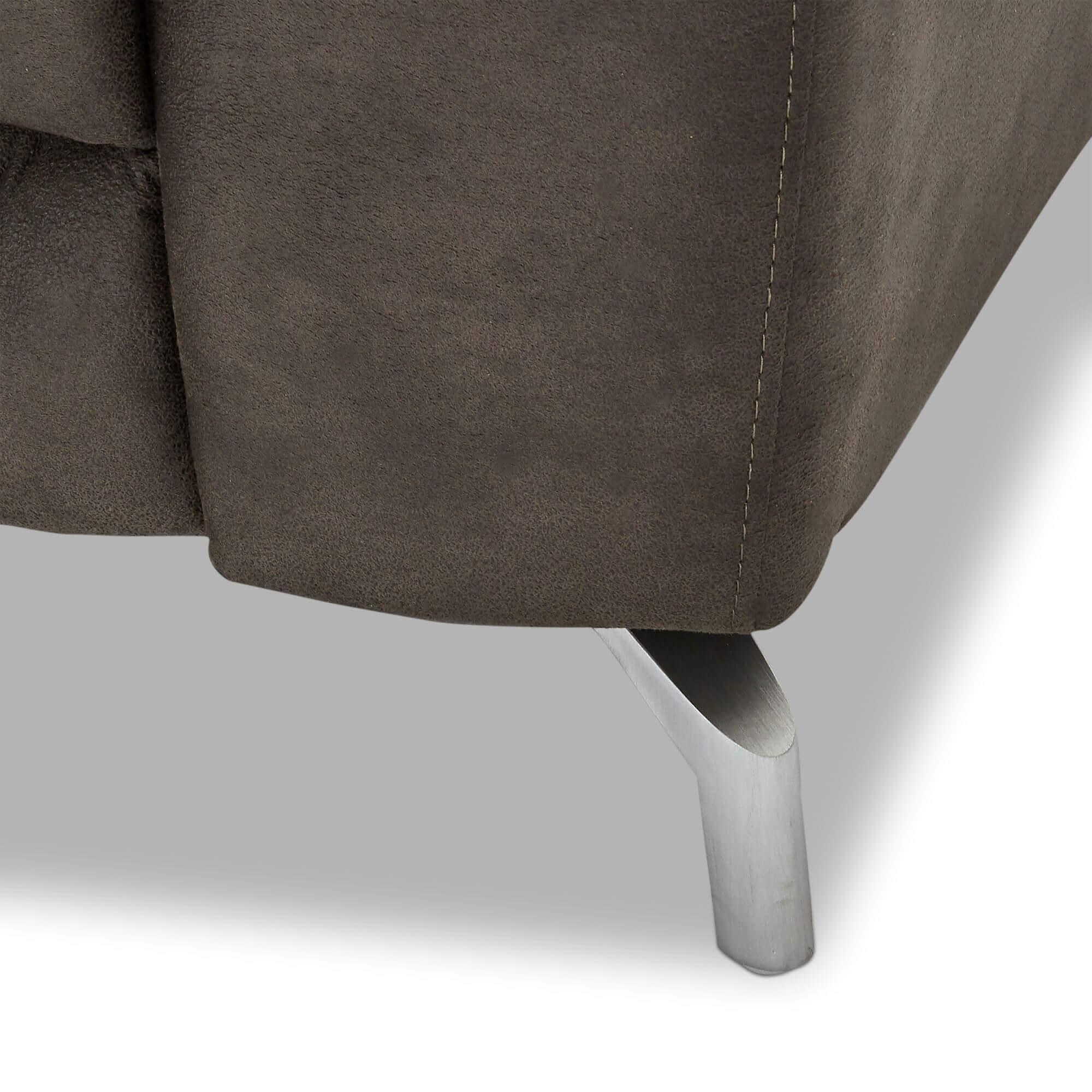 Reclining 2-Seater Sofa Selesta in brown fabric, showcasing its elegant design and USB ports on the armrests.