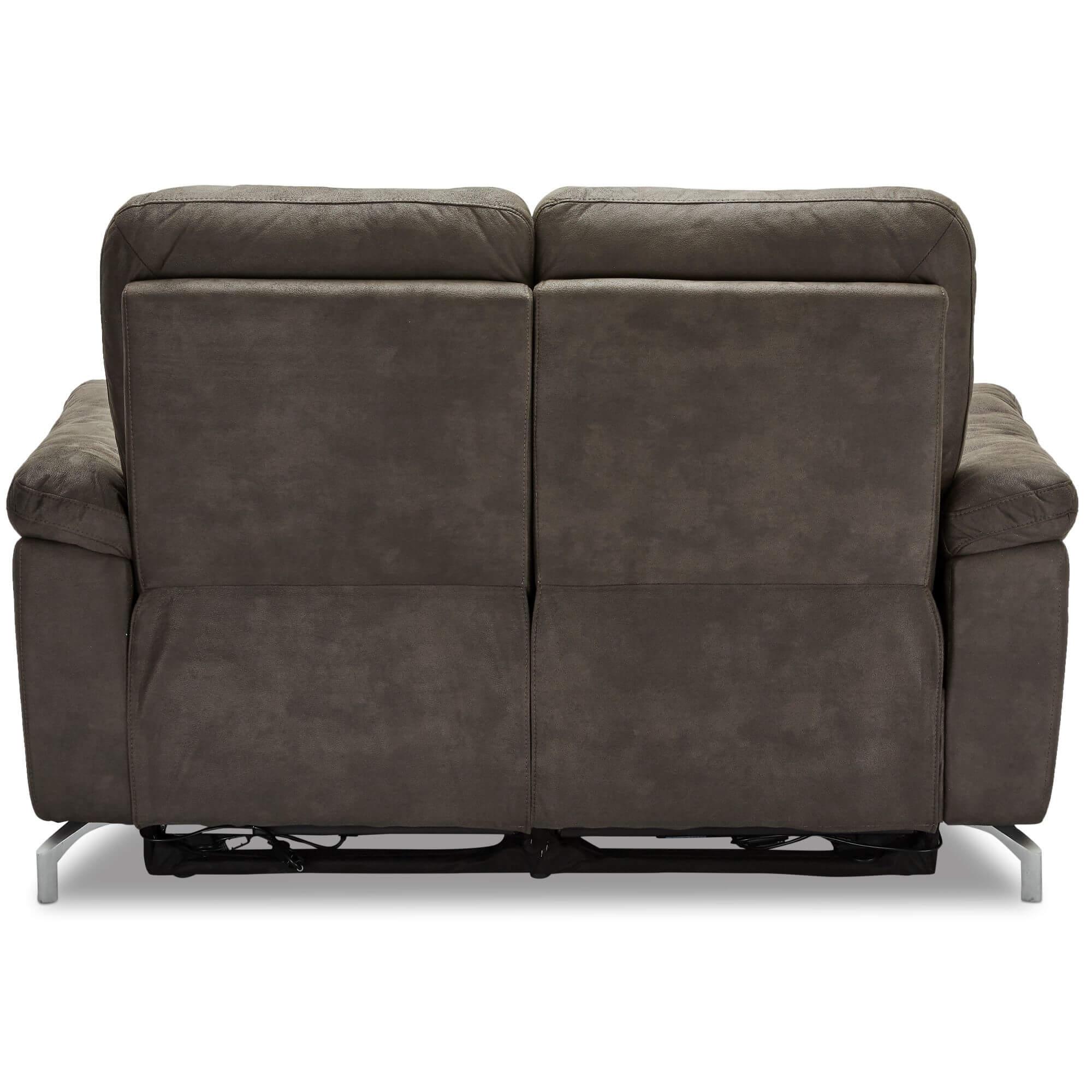 Reclining 2-Seater Sofa Selesta in brown fabric, showcasing its elegant design and USB ports on the armrests.