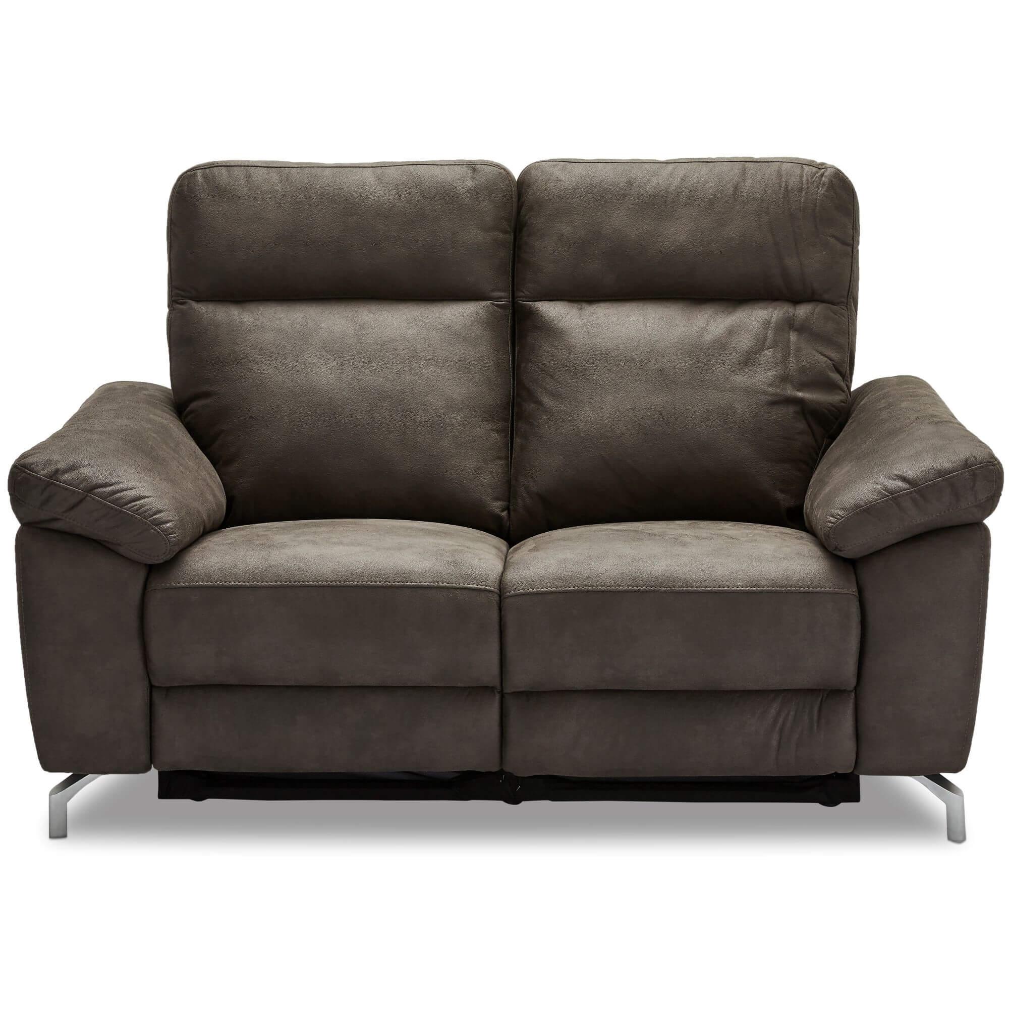 Reclining 2-Seater Sofa Selesta in brown fabric, showcasing its elegant design and USB ports on the armrests.