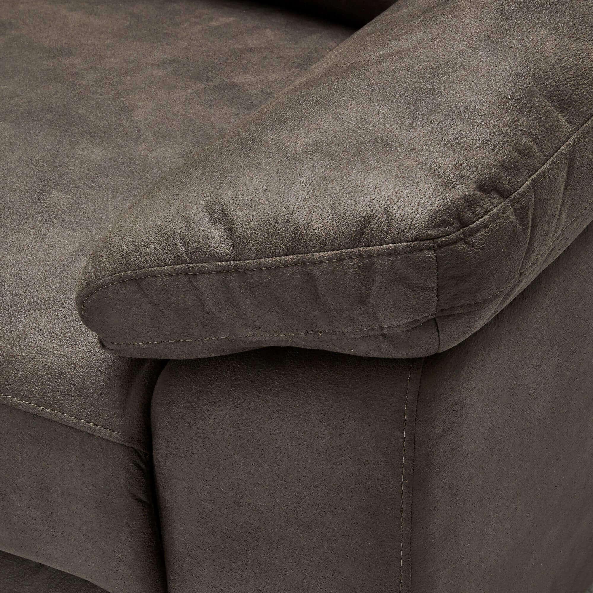 Reclining 2-Seater Sofa Selesta in brown fabric, showcasing its elegant design and USB ports on the armrests.