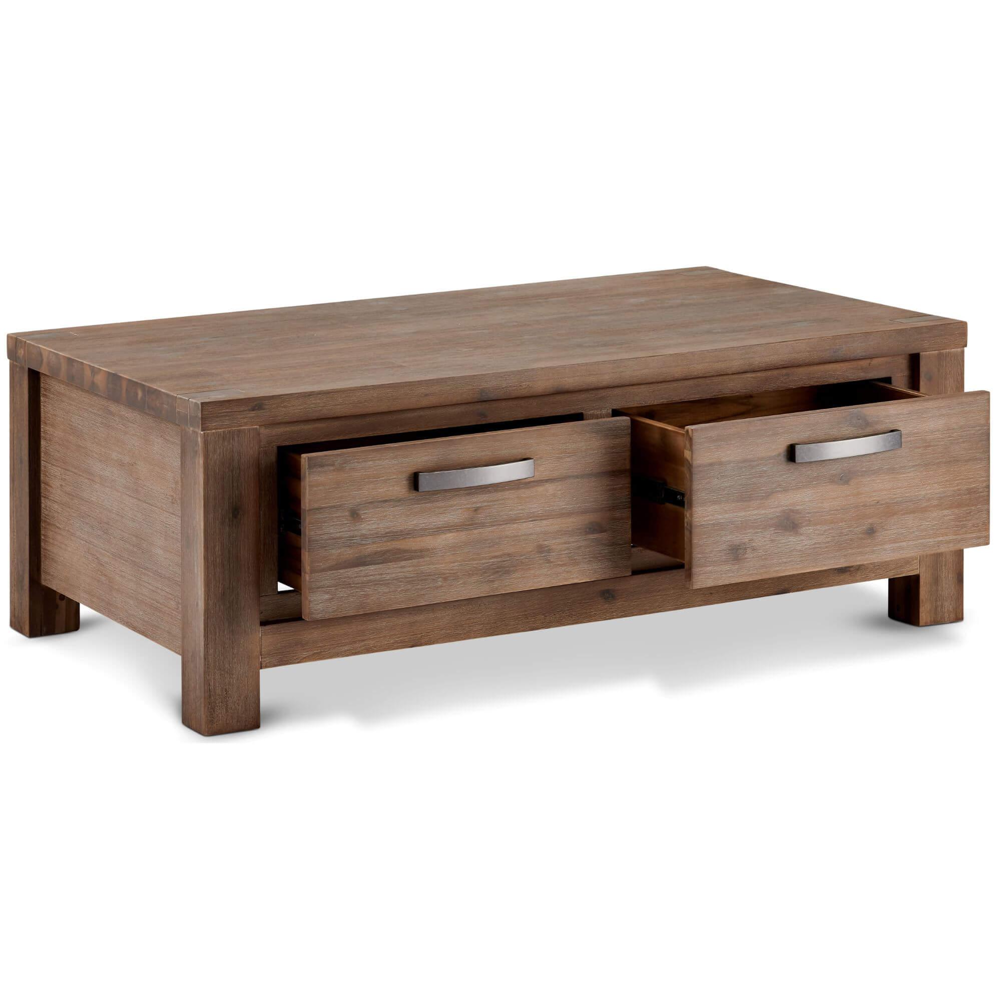 Rectangular Solid Acacia Coffee Table 120x75 cm Alaska showcasing natural wood grain and brushed finish.