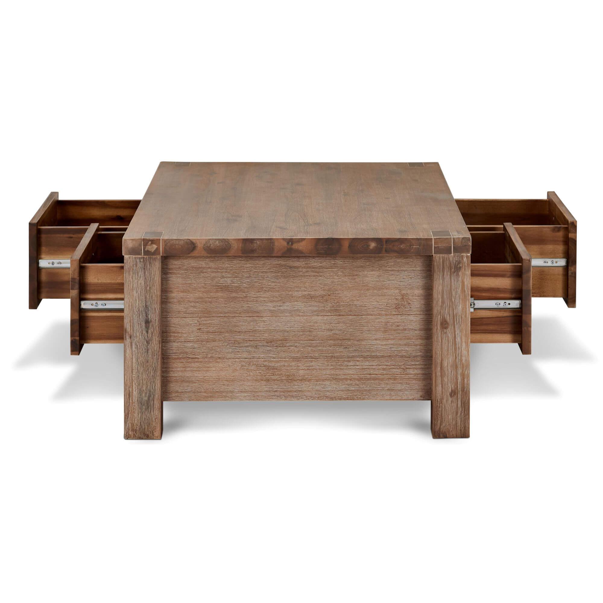 Rectangular Solid Acacia Coffee Table 120x75 cm Alaska showcasing natural wood grain and brushed finish.