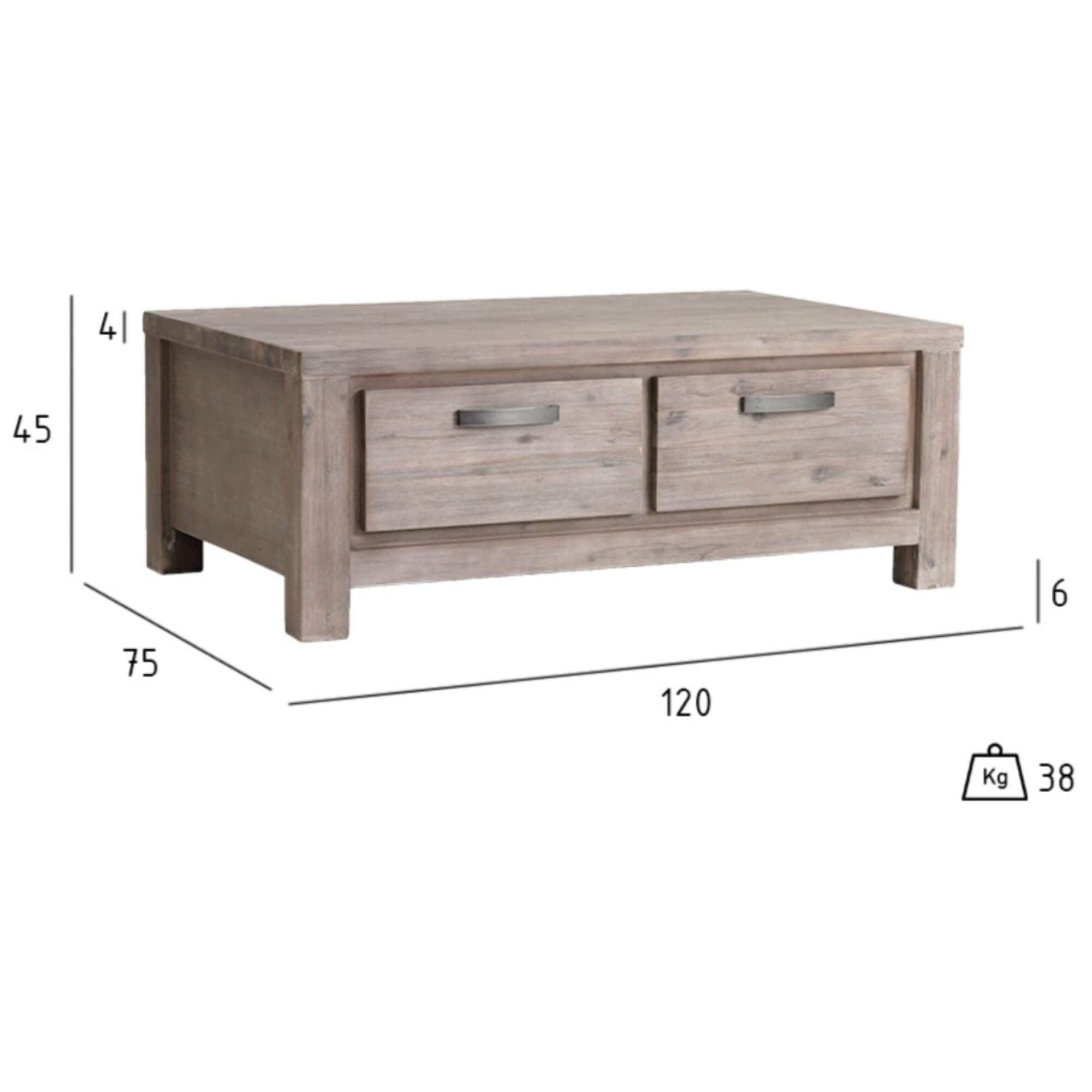 Rectangular Solid Acacia Coffee Table 120x75 cm Alaska showcasing natural wood grain and brushed finish.