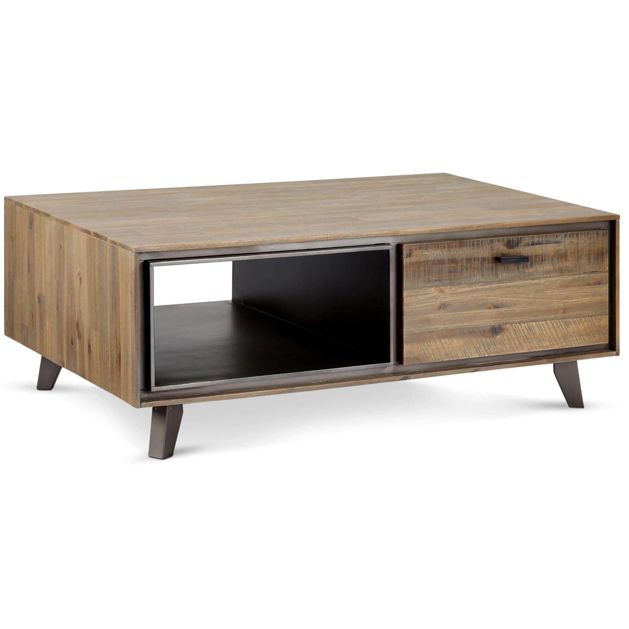 Malaga Rectangular Solid Acacia Coffee Table with natural finish, showcasing unique wood grain patterns.