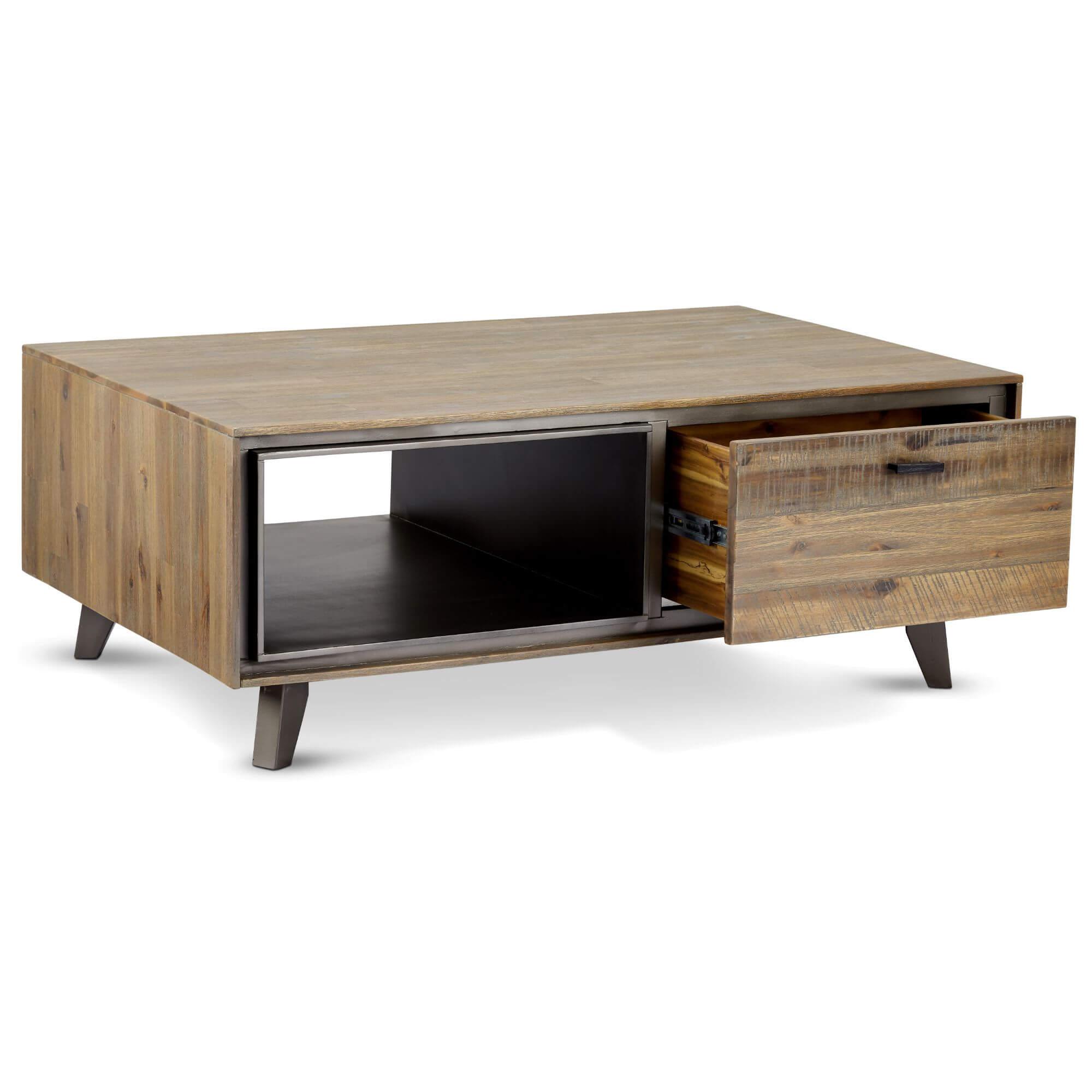 Malaga Rectangular Solid Acacia Coffee Table with natural finish, showcasing unique wood grain patterns.