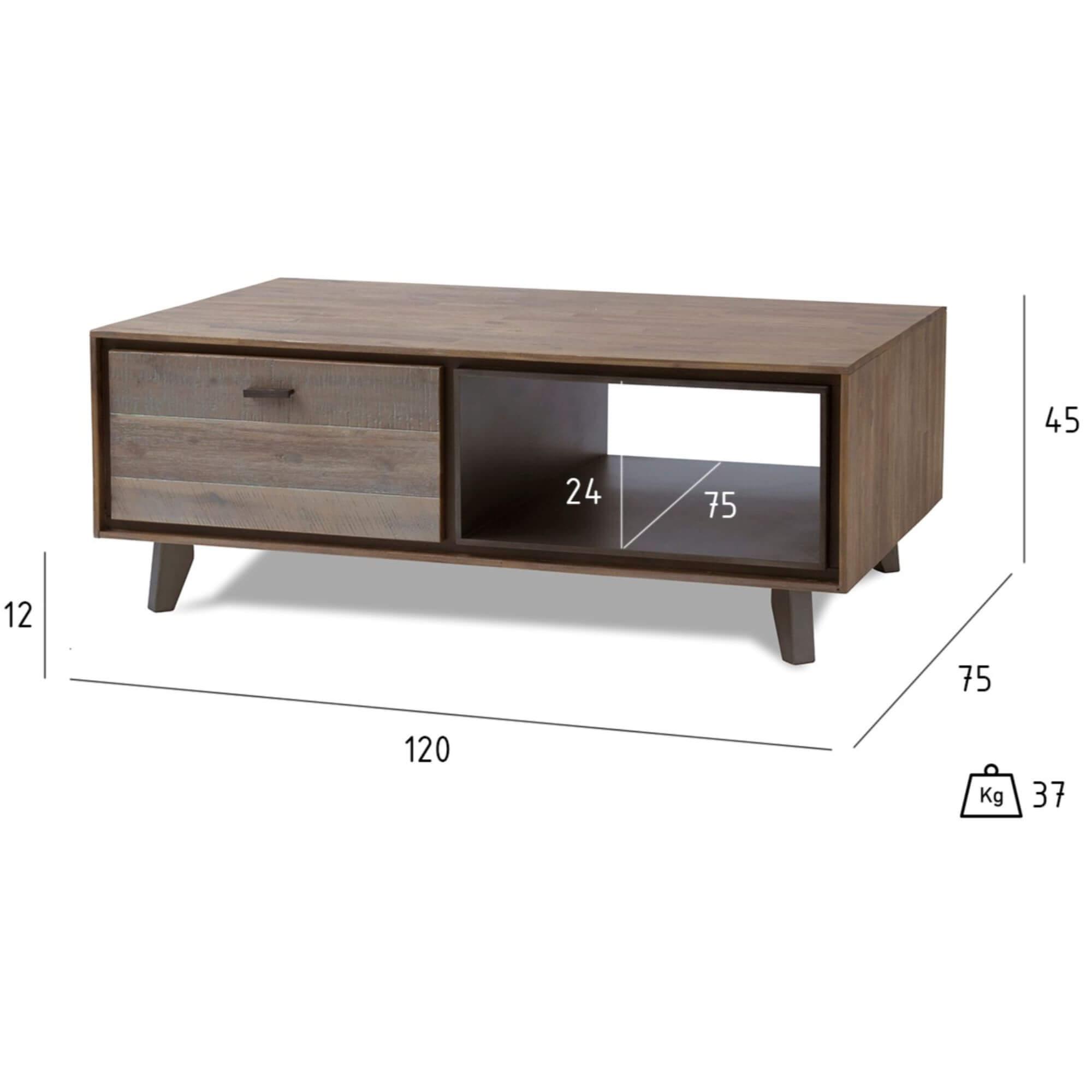 Malaga Rectangular Solid Acacia Coffee Table with natural finish, showcasing unique wood grain patterns.