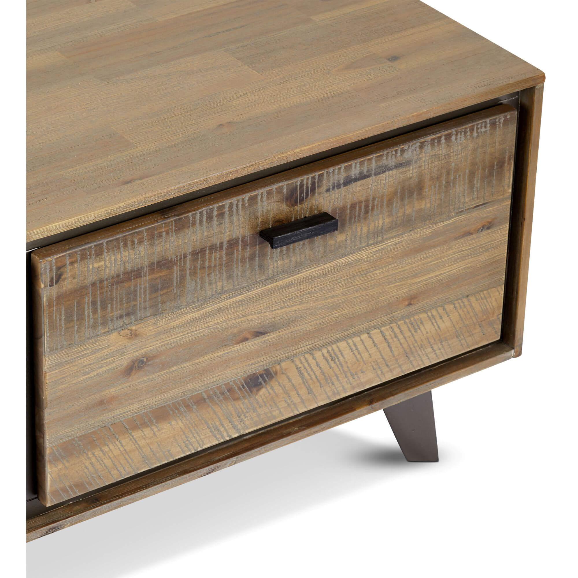 Malaga Rectangular Solid Acacia Coffee Table with natural finish, showcasing unique wood grain patterns.