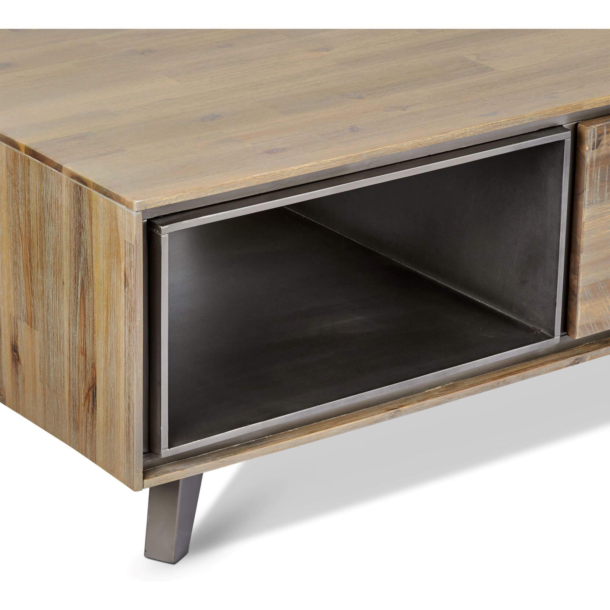 Malaga Rectangular Solid Acacia Coffee Table with natural finish, showcasing unique wood grain patterns.