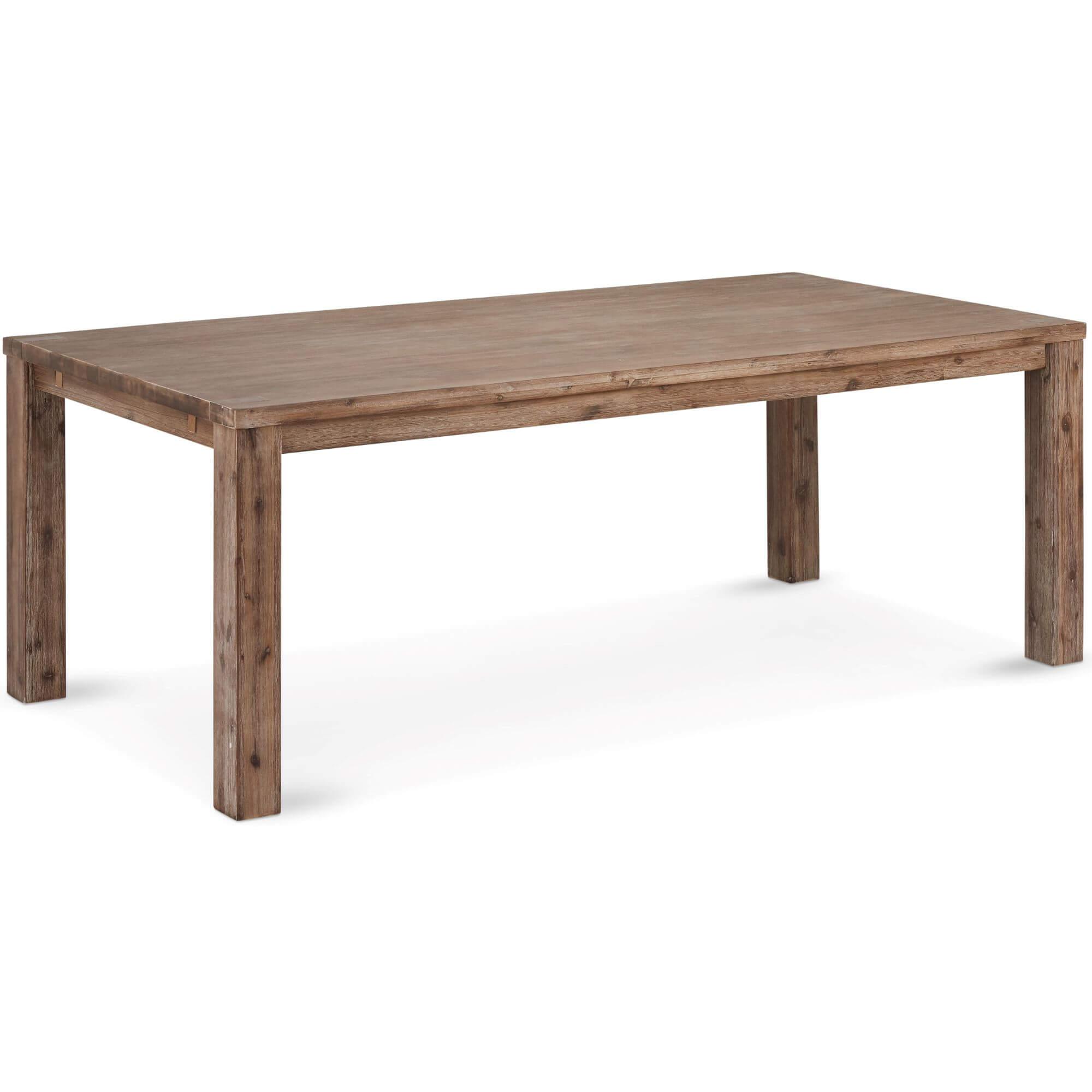 Alaska Rectangular Solid Acacia Dining Table 140x90 cm with brushed surface showcasing rich wood grain patterns.