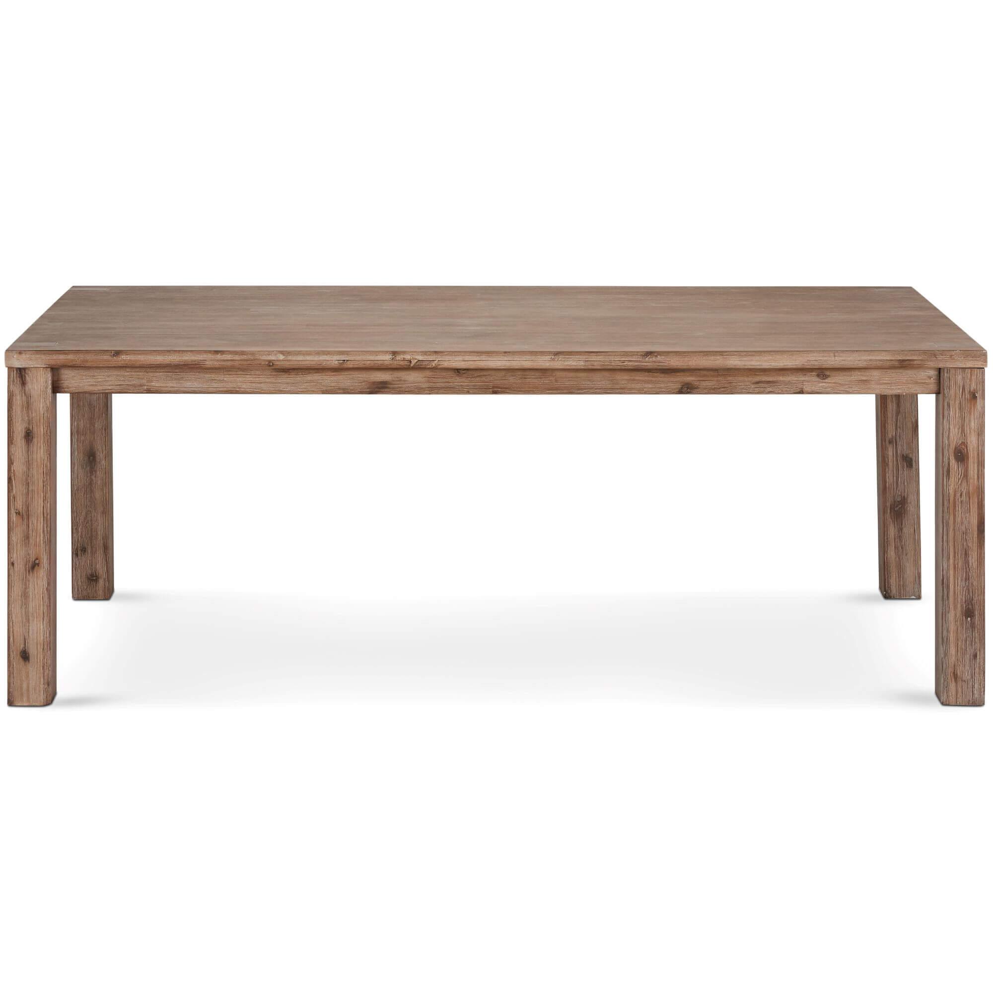 Alaska Rectangular Solid Acacia Dining Table 140x90 cm with brushed surface showcasing rich wood grain patterns.