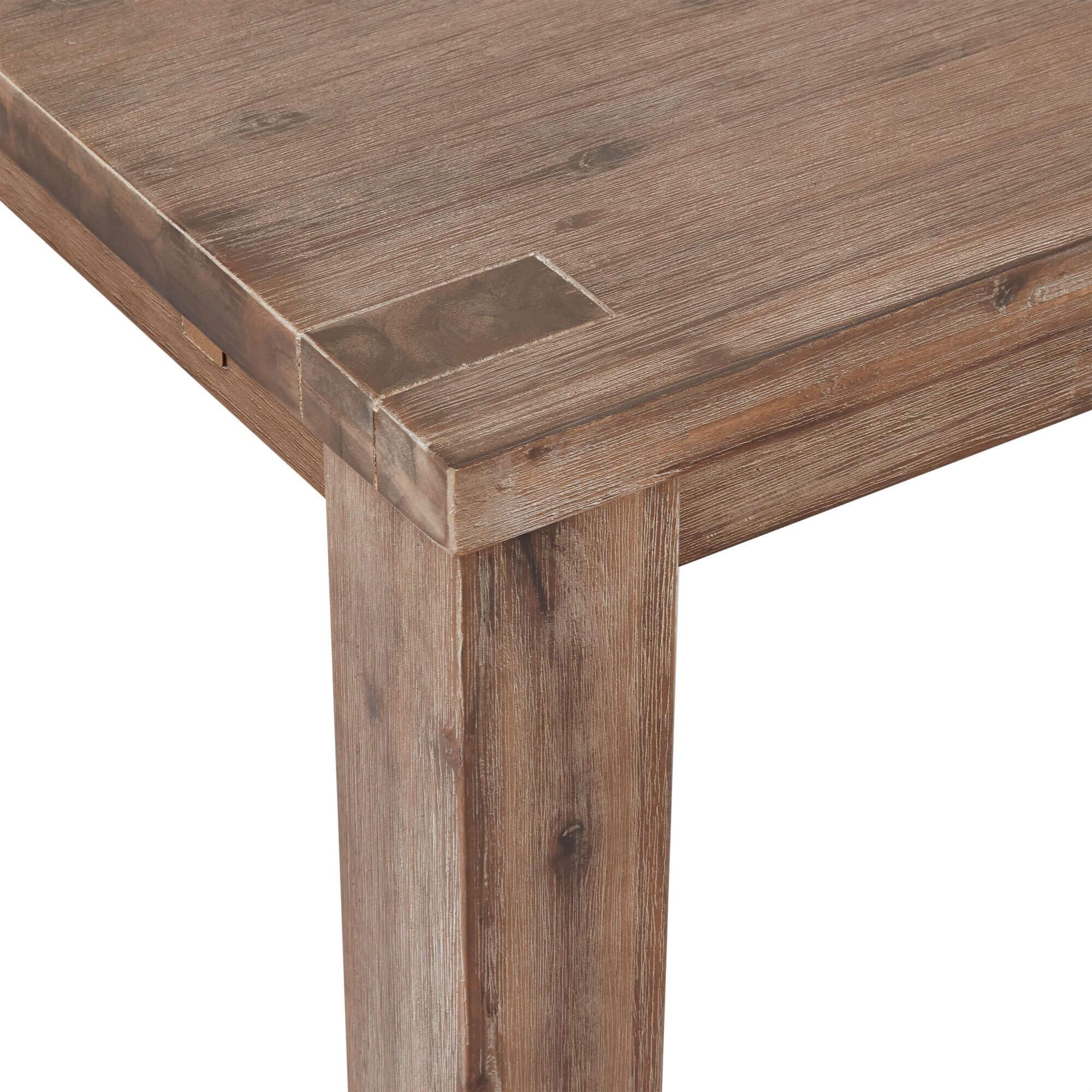 Alaska Rectangular Solid Acacia Dining Table 140x90 cm with brushed surface showcasing rich wood grain patterns.