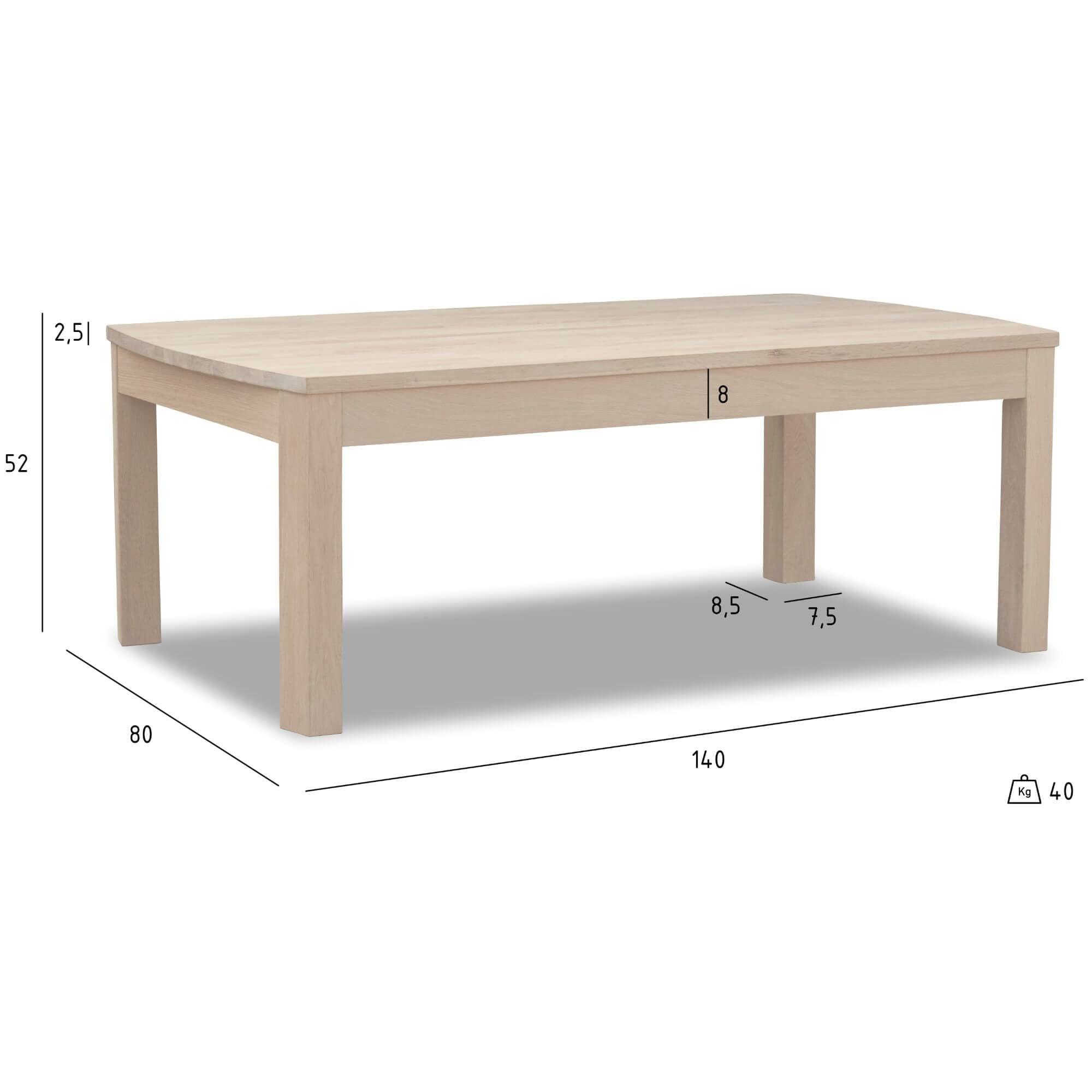 Rectangular Solid Oak Coffee Table 140x80 cm Paris showcasing its elegant design and natural wood finish.