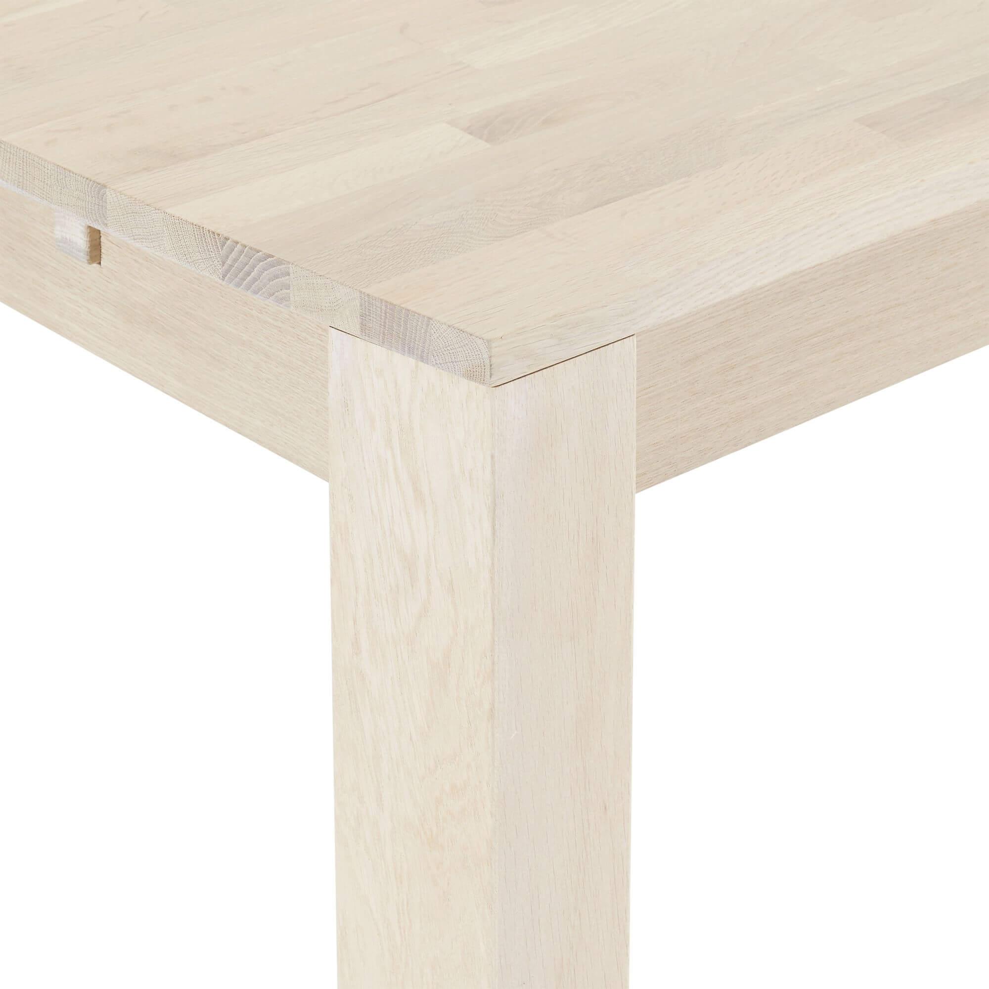 Rectangular Solid Oak Dining Table 180x90 cm Paris with white-oil finish, showcasing clean lines and natural wood variations.