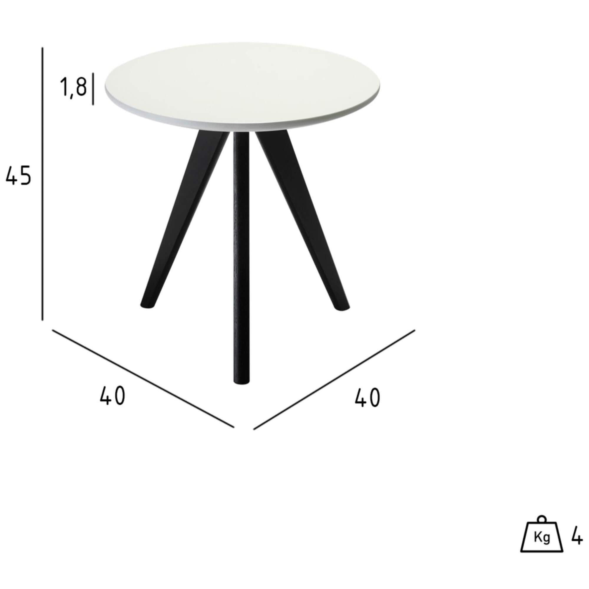 Round white and black coffee table with lacquered oak legs, stylish and modern design, perfect for coffee breaks.